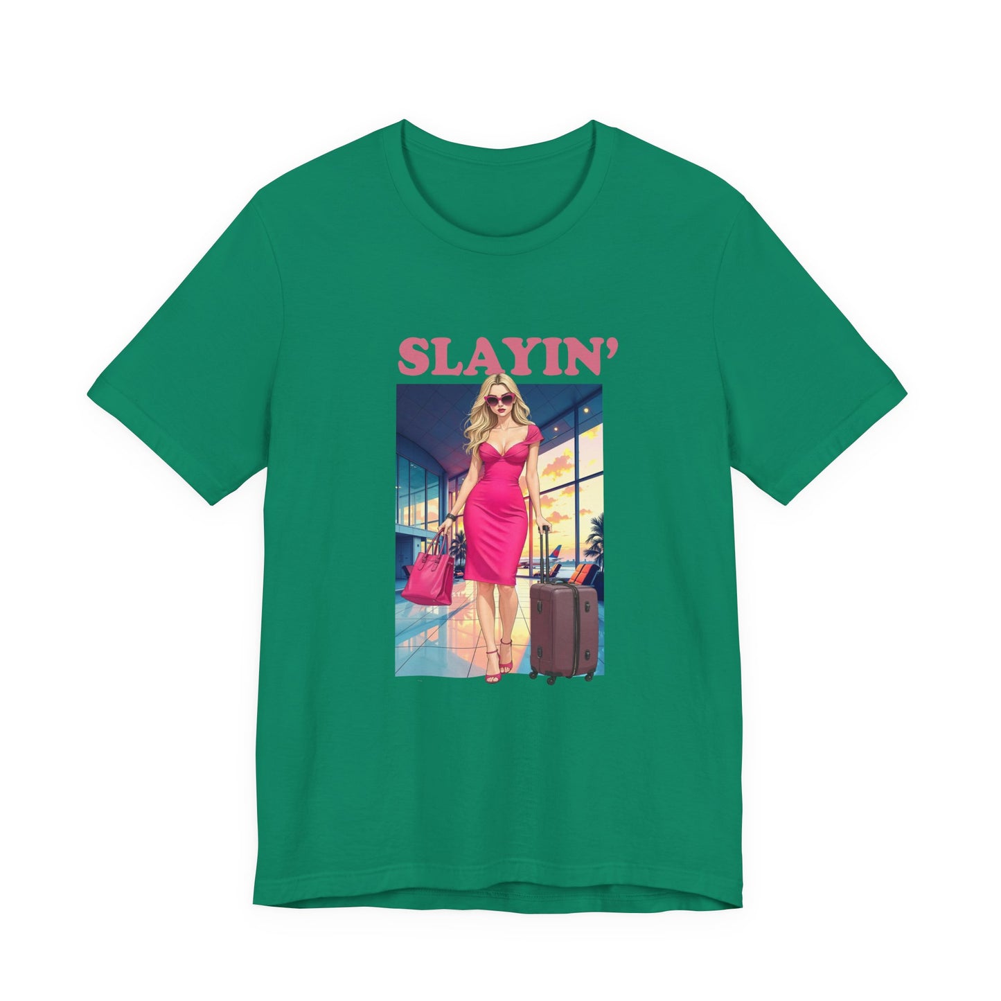 Slayin’ – Pink Airport Lounge Fashion Graphic T-Shirt