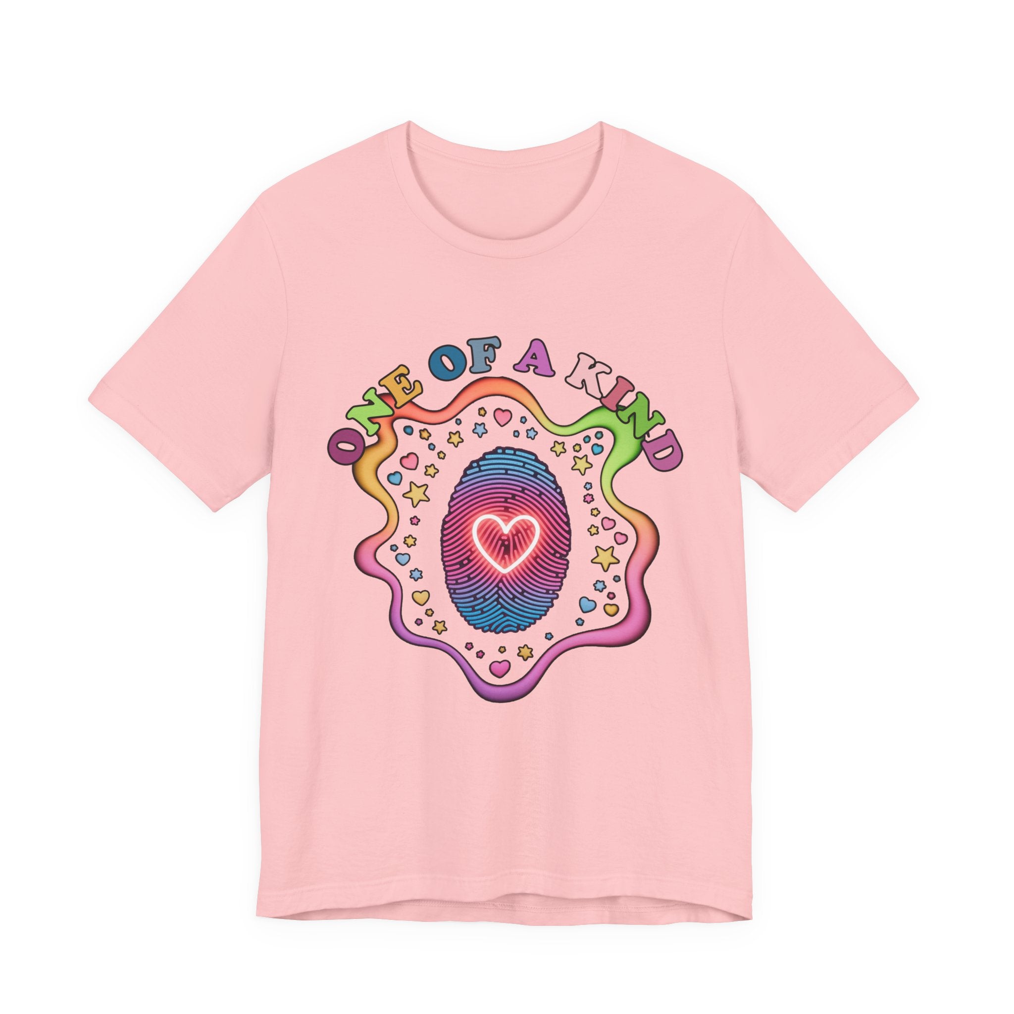 One of a Kind – Embrace Your Uniqueness Colorful Abstract Embryo with Fingerprint & Glowing Heart Graphic T-Shirt