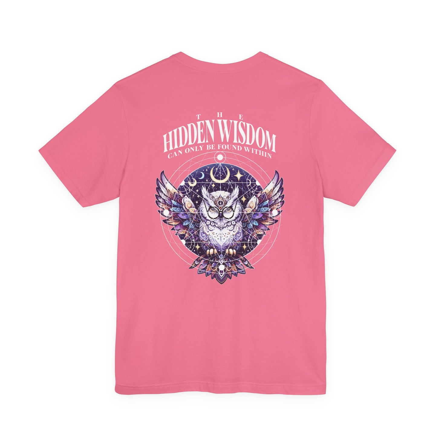 The Hidden Wisdom Within T-Shirt – Vibrant Flying Owl with Geometric Lines