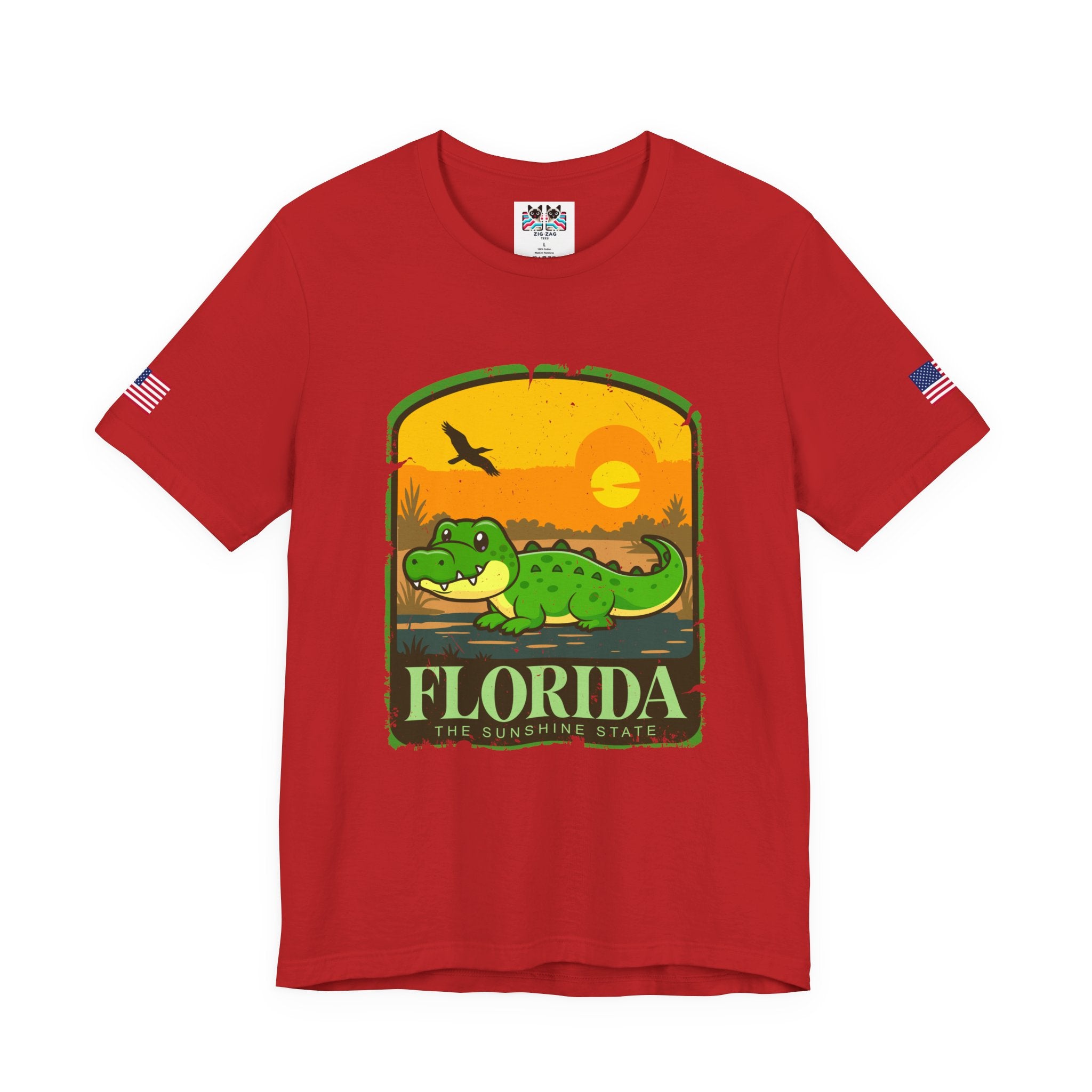 Florida The Sunshine State T-Shirt – Alligator Illustrated Sunset Badge Graphic Tee