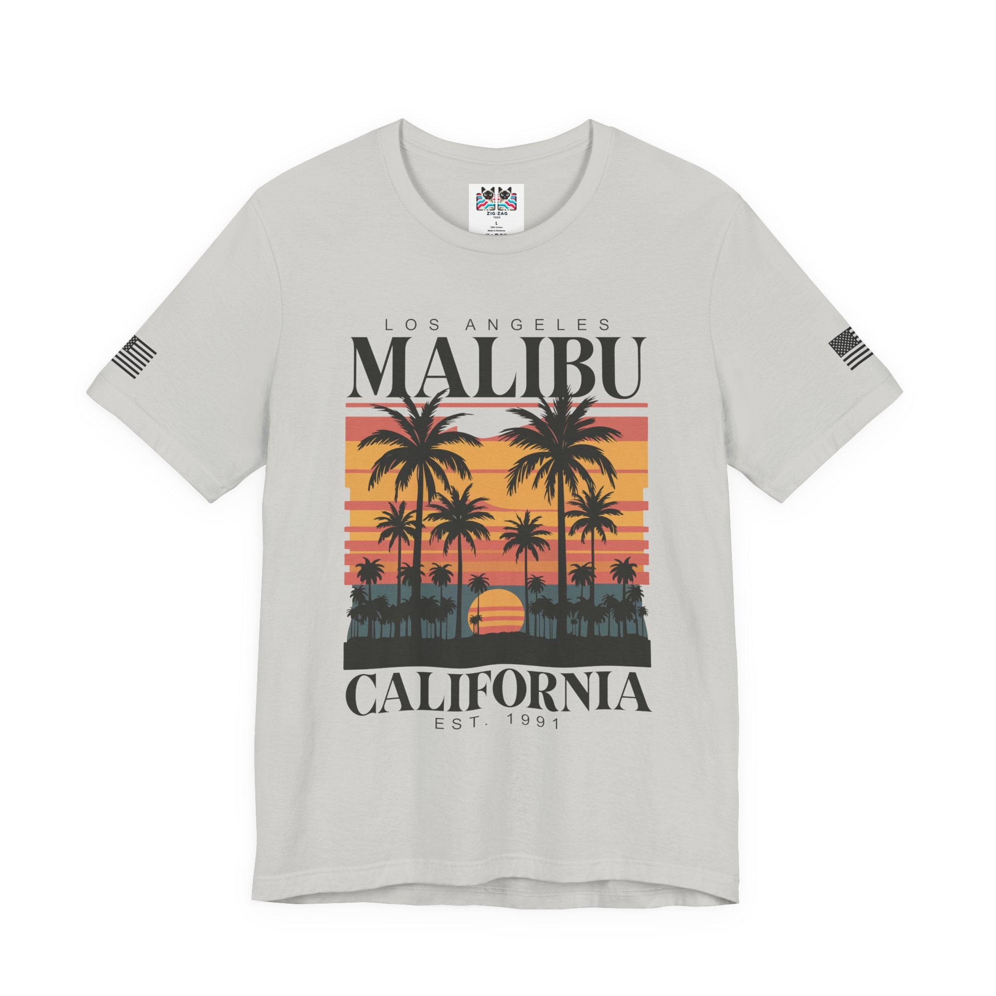 Los Angeles Malibu California T-Shirt – Retro Sunset Palm Tree Beach Graphic Tee