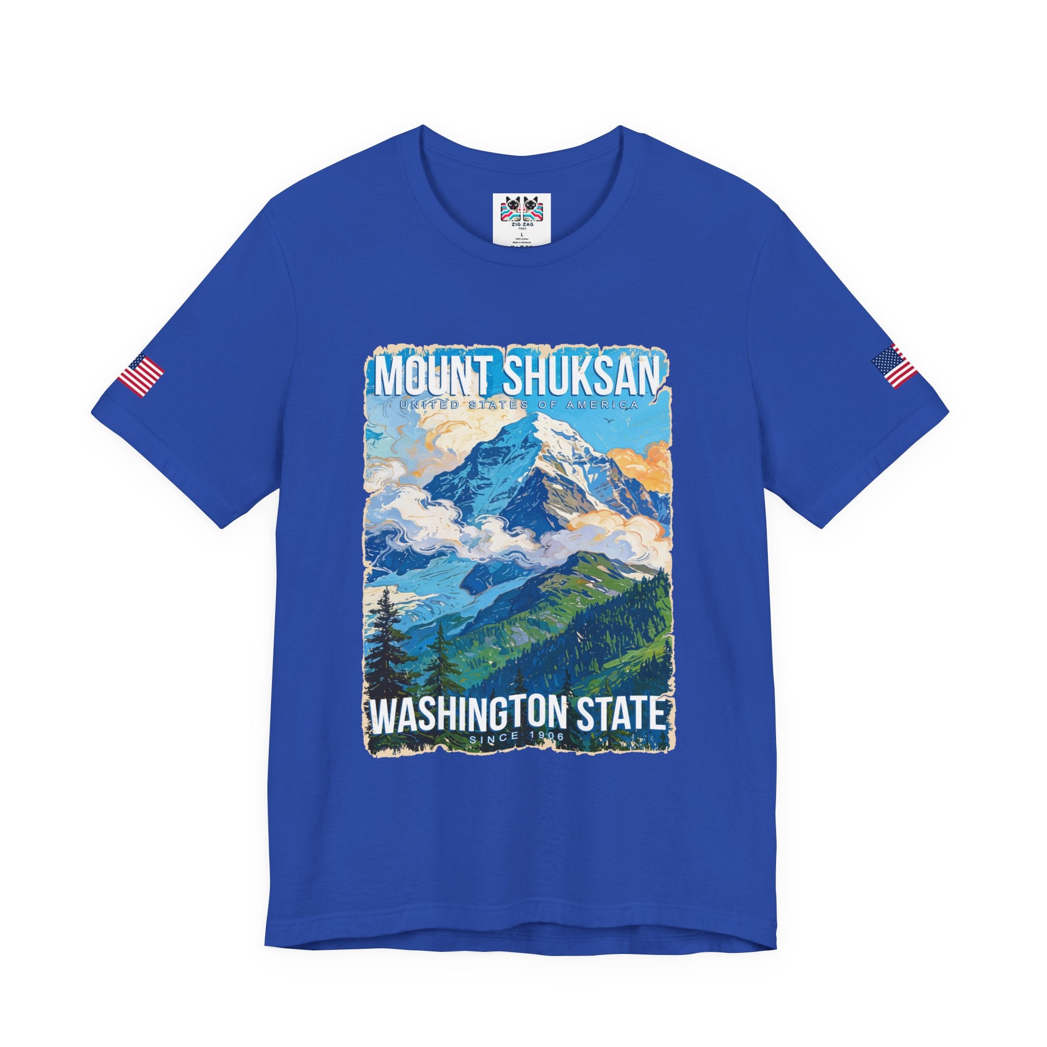 Mount Shuksan Washington State Since 1906 Colorful Mountain Poster T-Shirt | North Cascades Souvenir Tee | PNW Shirt