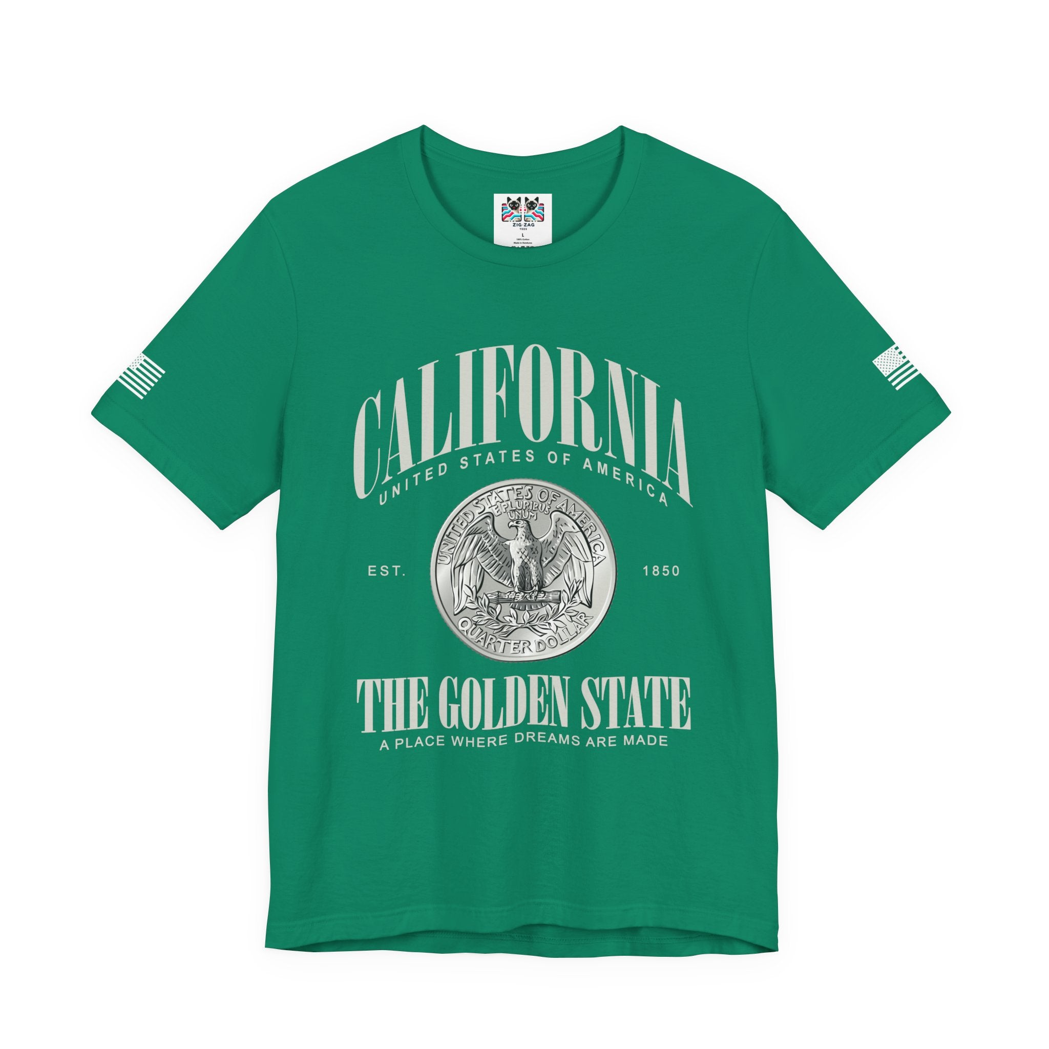 California The Golden State T-Shirt – EST 1850 Quarter Dollar Coin United States of America A Place Where Dreams Are Made Graphic Tee