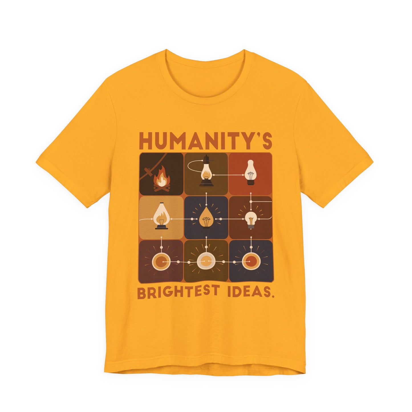 Humanity’s Bright Ideas Tshirt – Evolution from Fire to Fiber Optics Graphic