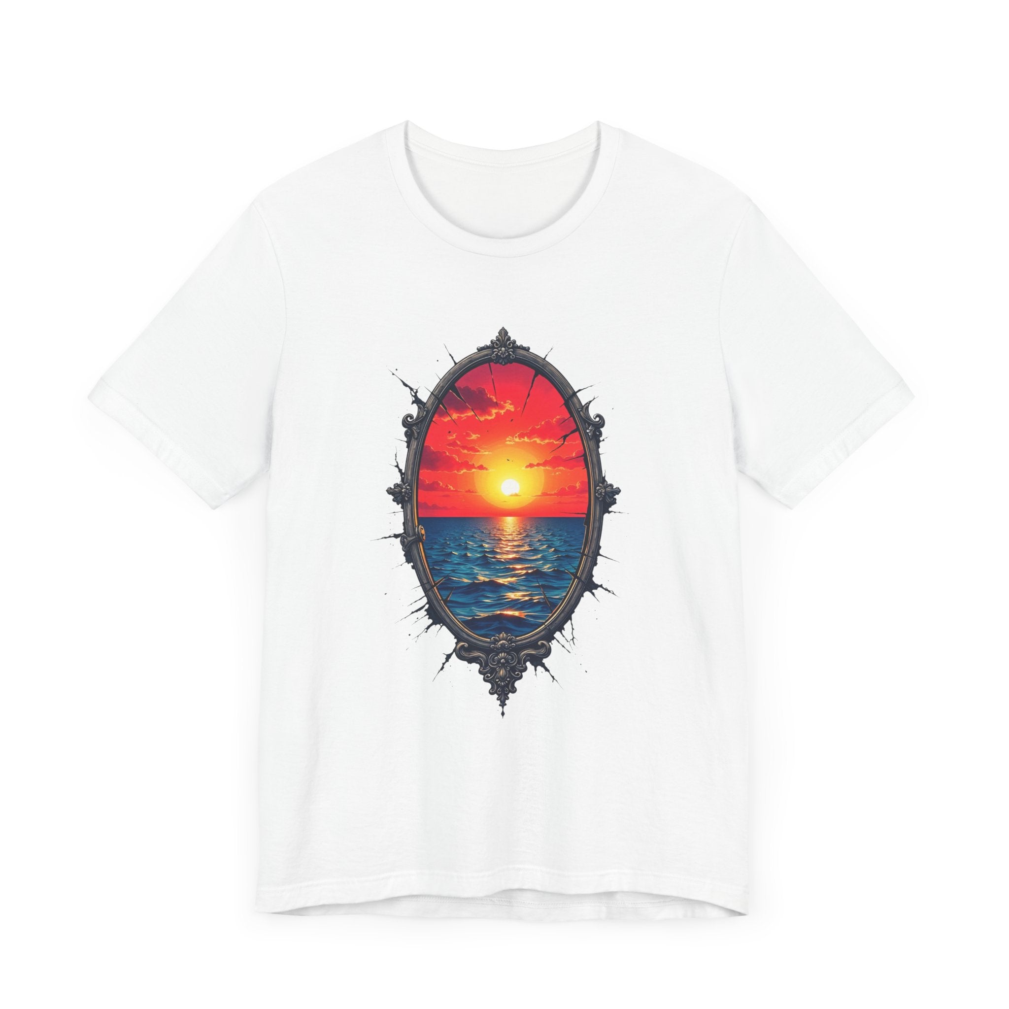 Sunset Portal T-Shirt – Ocean View Through Ornate Frame