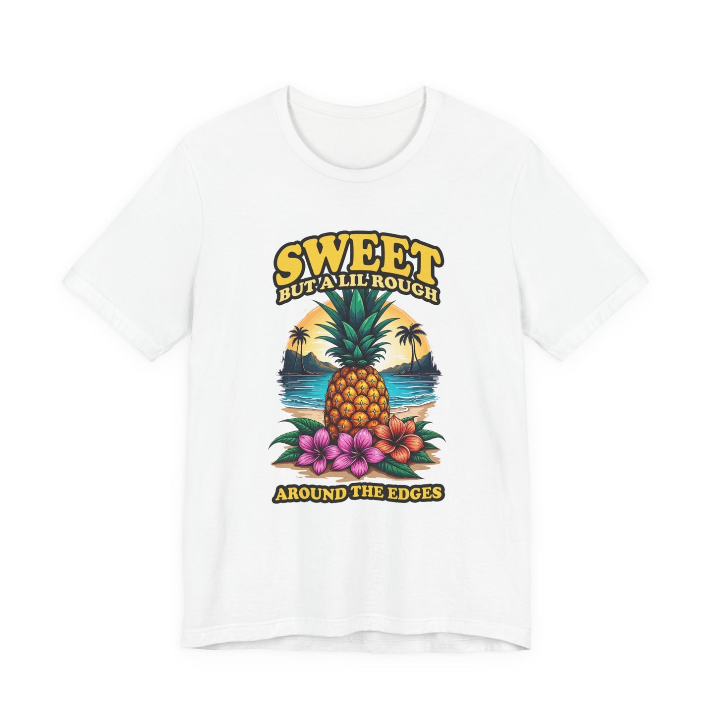 Sweet But A Lil Rough Around The Edges T Shirt Large Pineapple Tropical Beach Scene