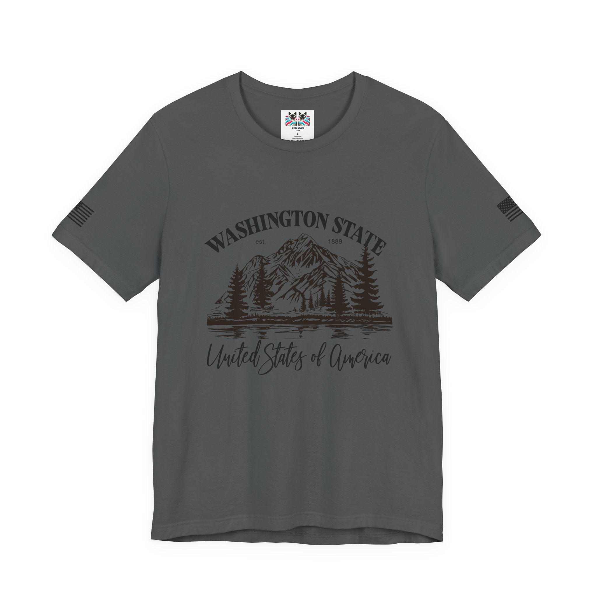 Washington State EST 1889 Mountain Lake Nature Graphic T-Shirt | United States of America Outdoor Tee | PNW Shirt