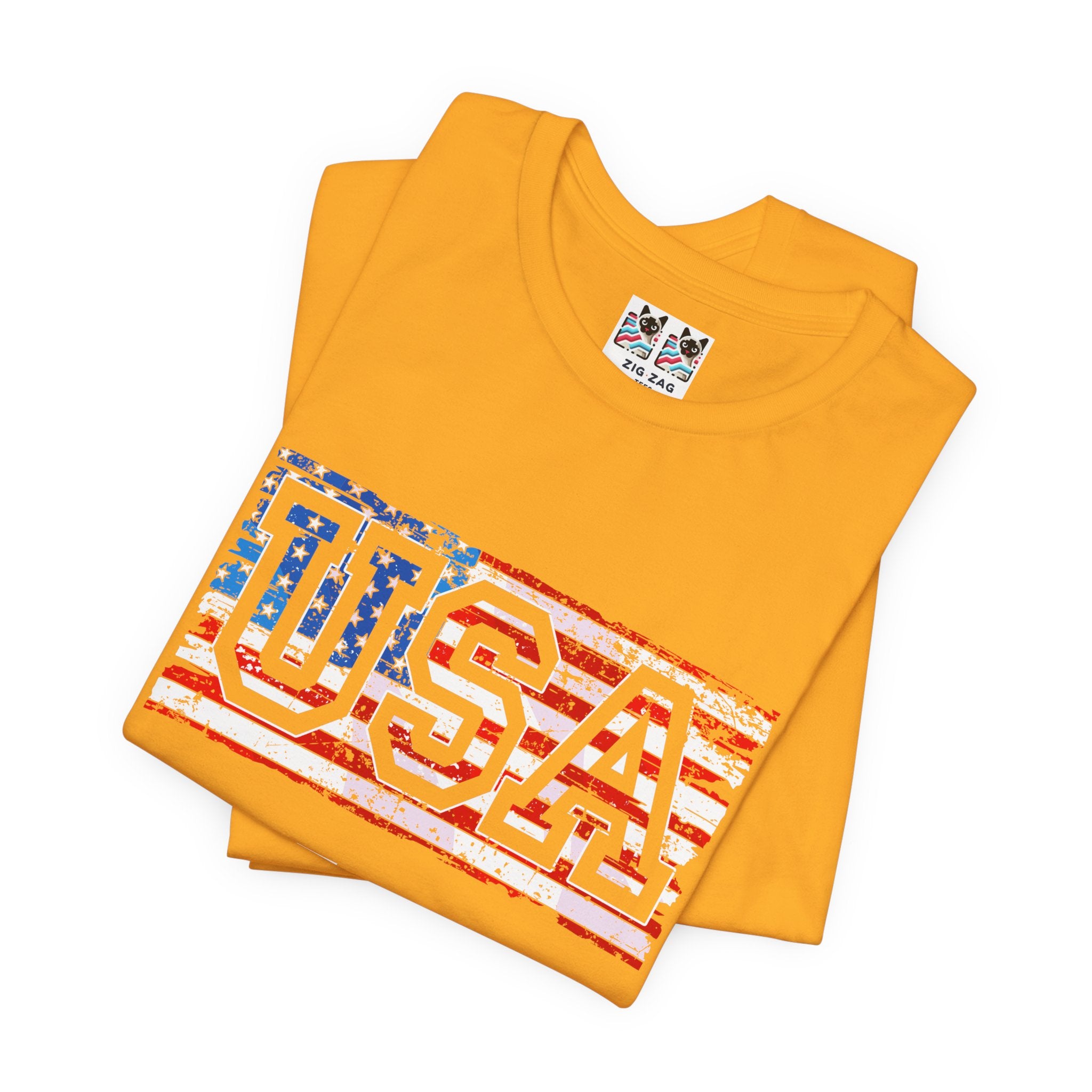 Custom T-Shirt - USA Vintage Collegiate T-Shirt – Retro American Flag Typography Graphic Tee