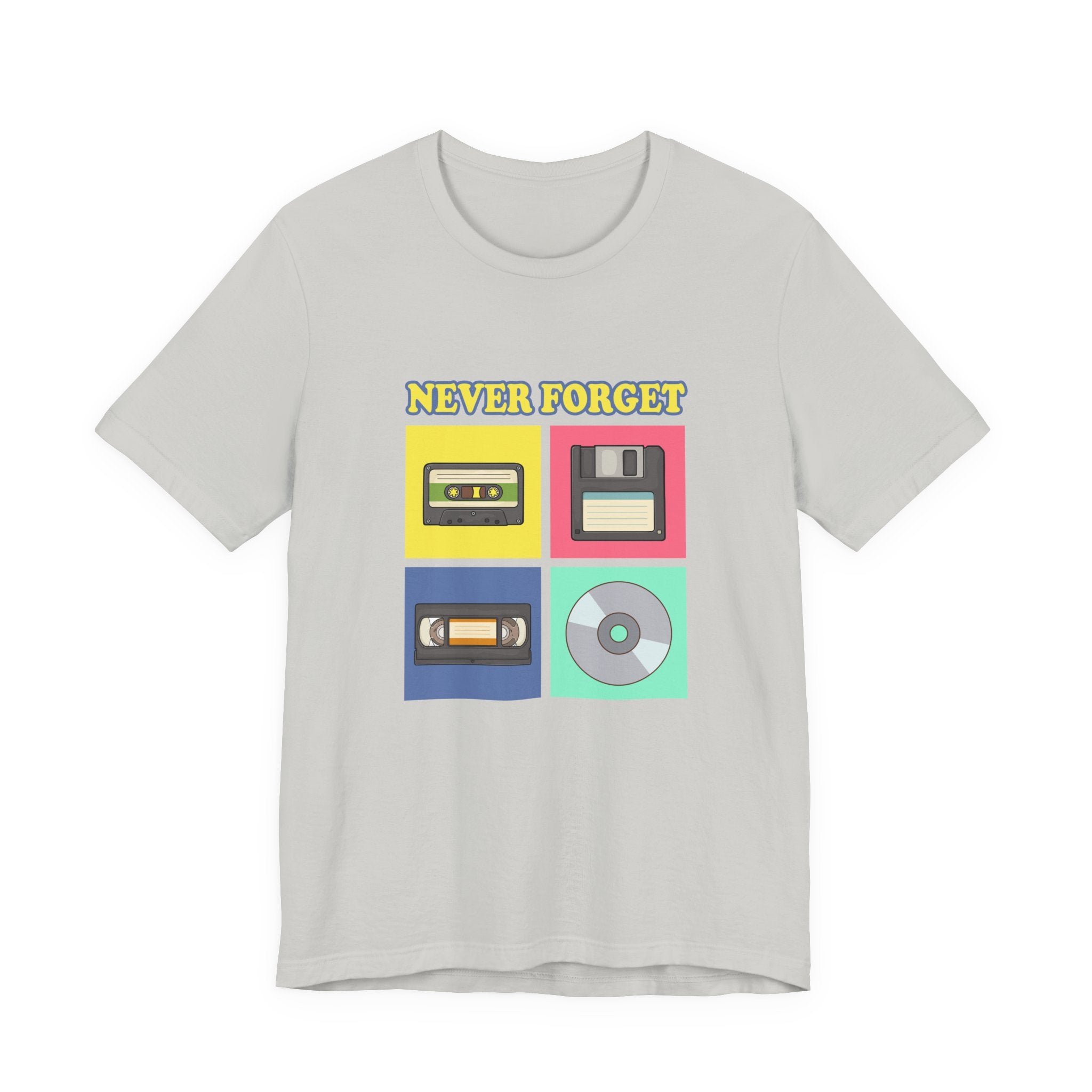 Never Forget Retro Media Tshirt Floppy Disk Cassette Tape Recorder CD Graphic