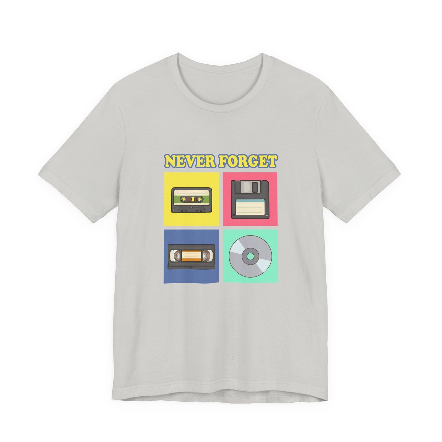 Never Forget Retro Media Tshirt Floppy Disk Cassette Tape Recorder CD Graphic