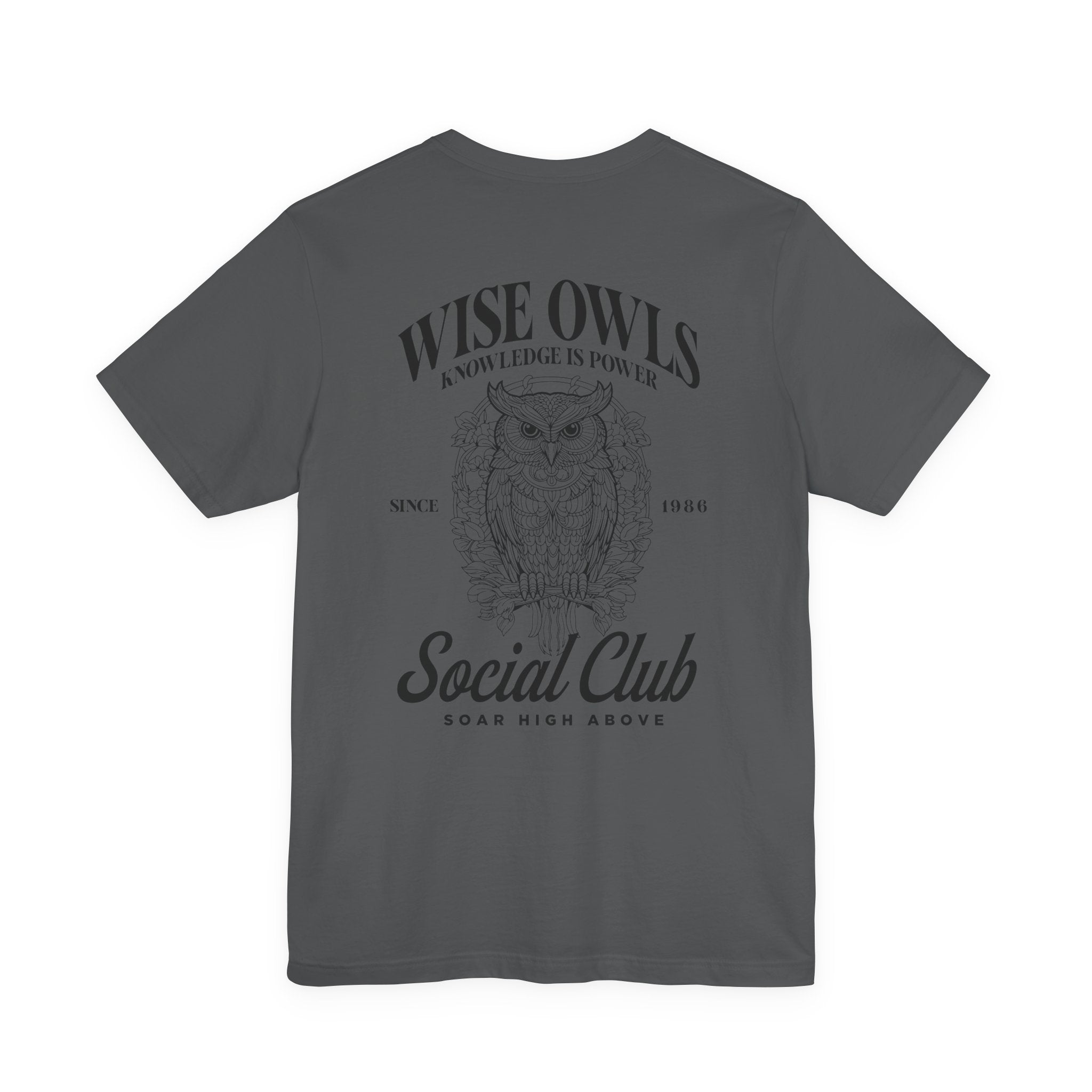 Wise Owl Social Club T-Shirt – Calm Owl on Branch with Empowering Text