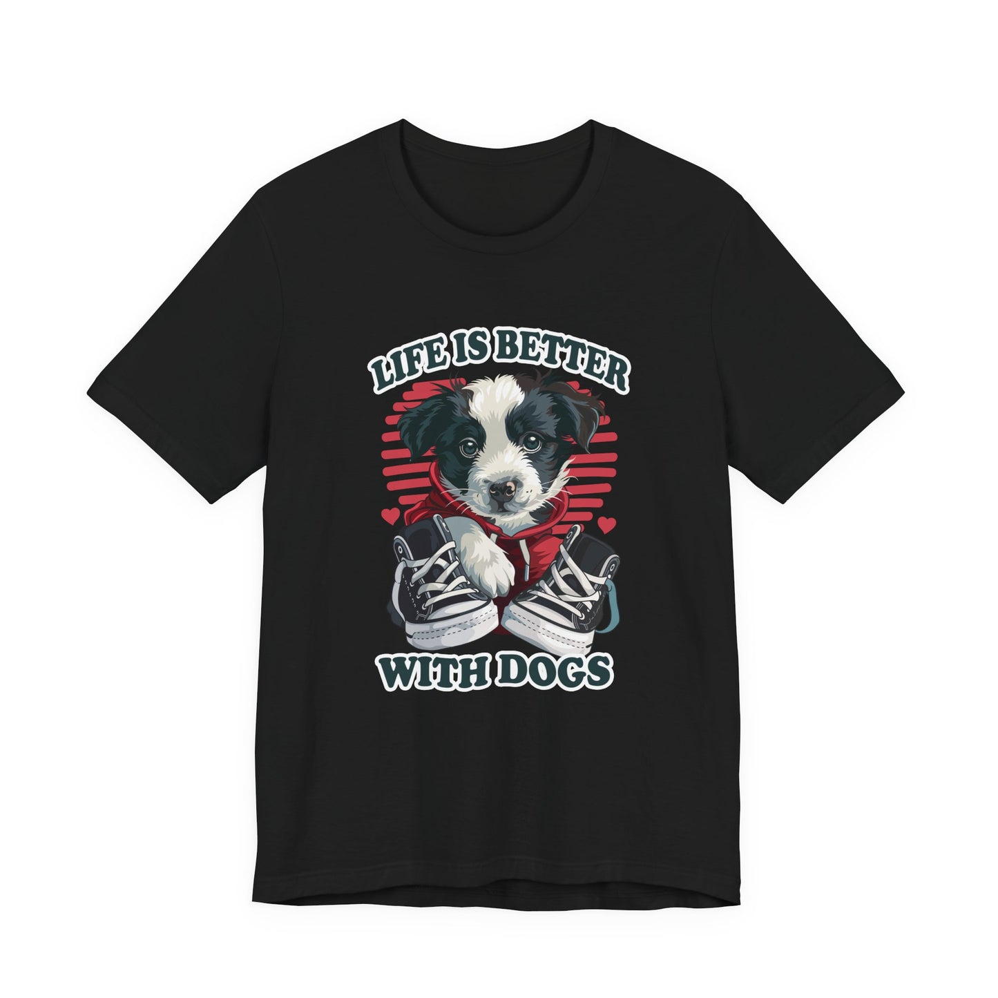Life Is Better With Dogs T Shirt Cuddly Dog in Jacket Sitting by Shoes Graphic