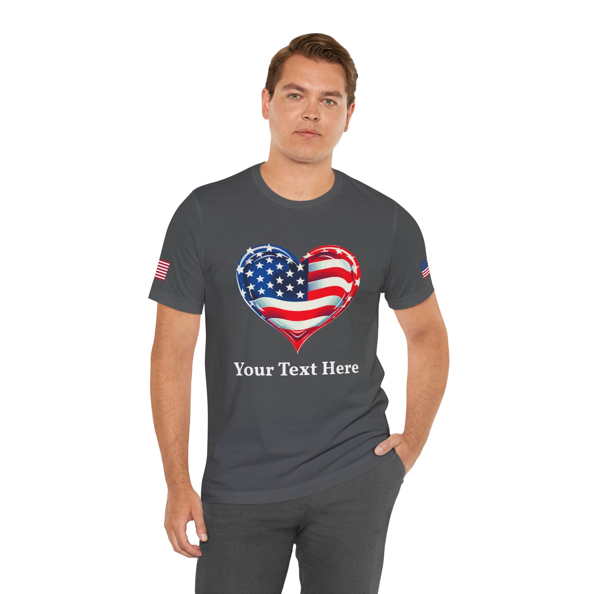 Custom T-Shirt - American Flag Heart T-Shirt – Love USA Patriotic Pride Graphic Tee