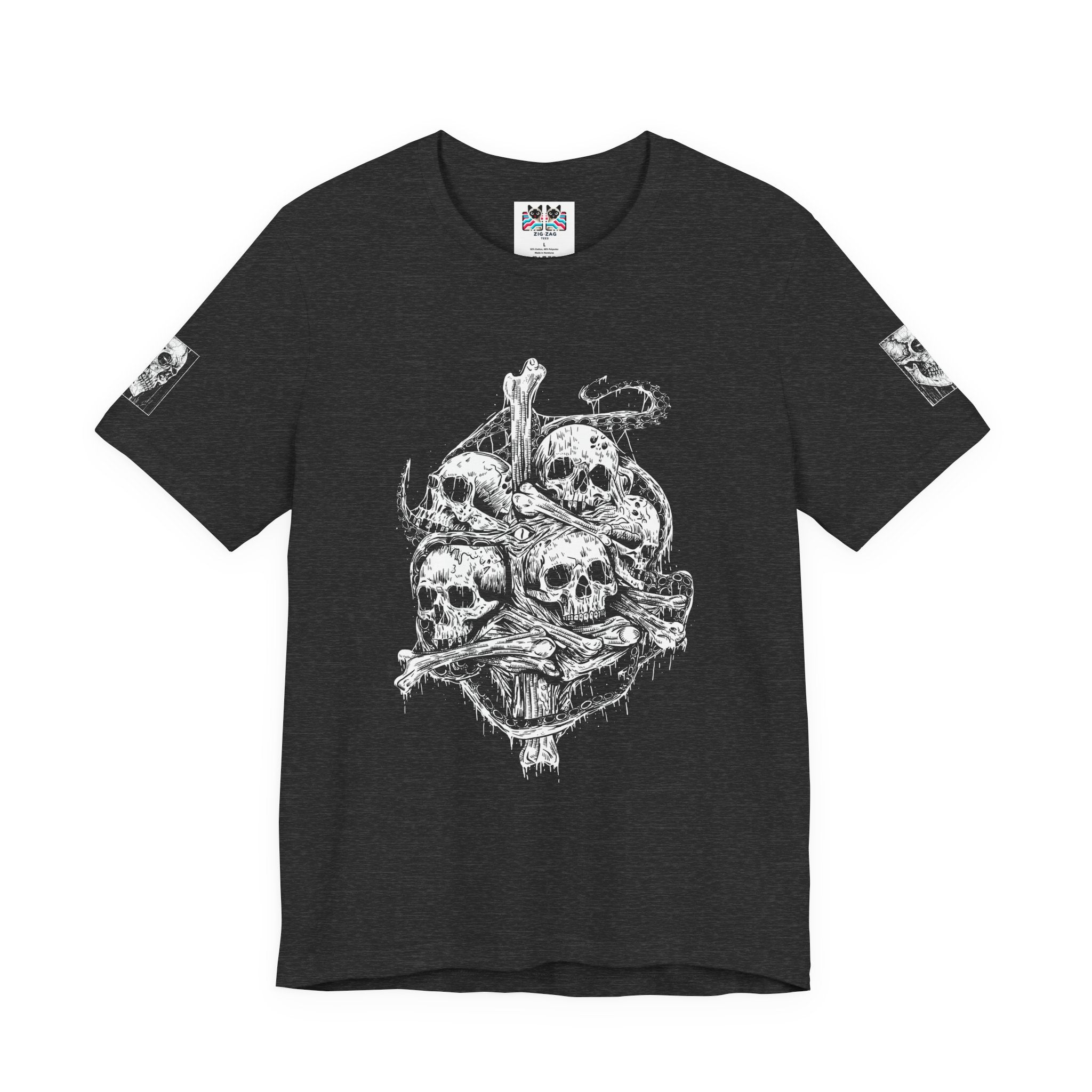 Gothic Skull Pile T-Shirt – Dark Horror Skeleton Art Graphic Tee