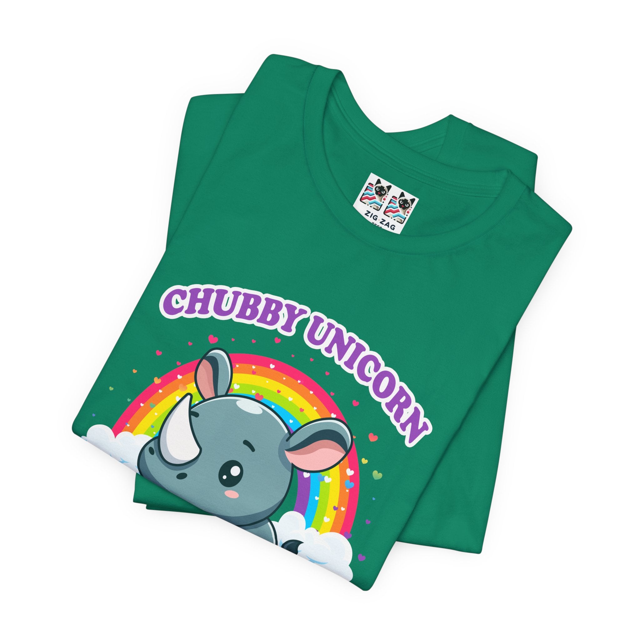 Custom T-Shirt - Chubby Unicorn T-Shirt – Cute Cartoon Rhino with Rainbow Graphic Tee