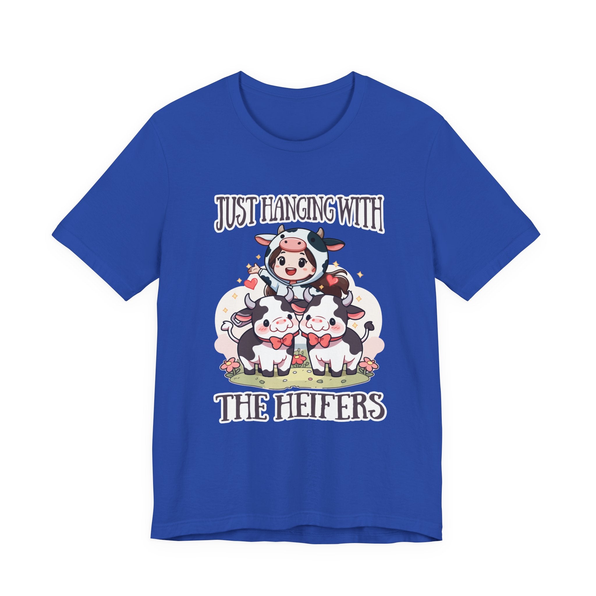 Just Hanging With the Heifers T Shirt – Kid Dressed as Cow with Two Hugging Cows