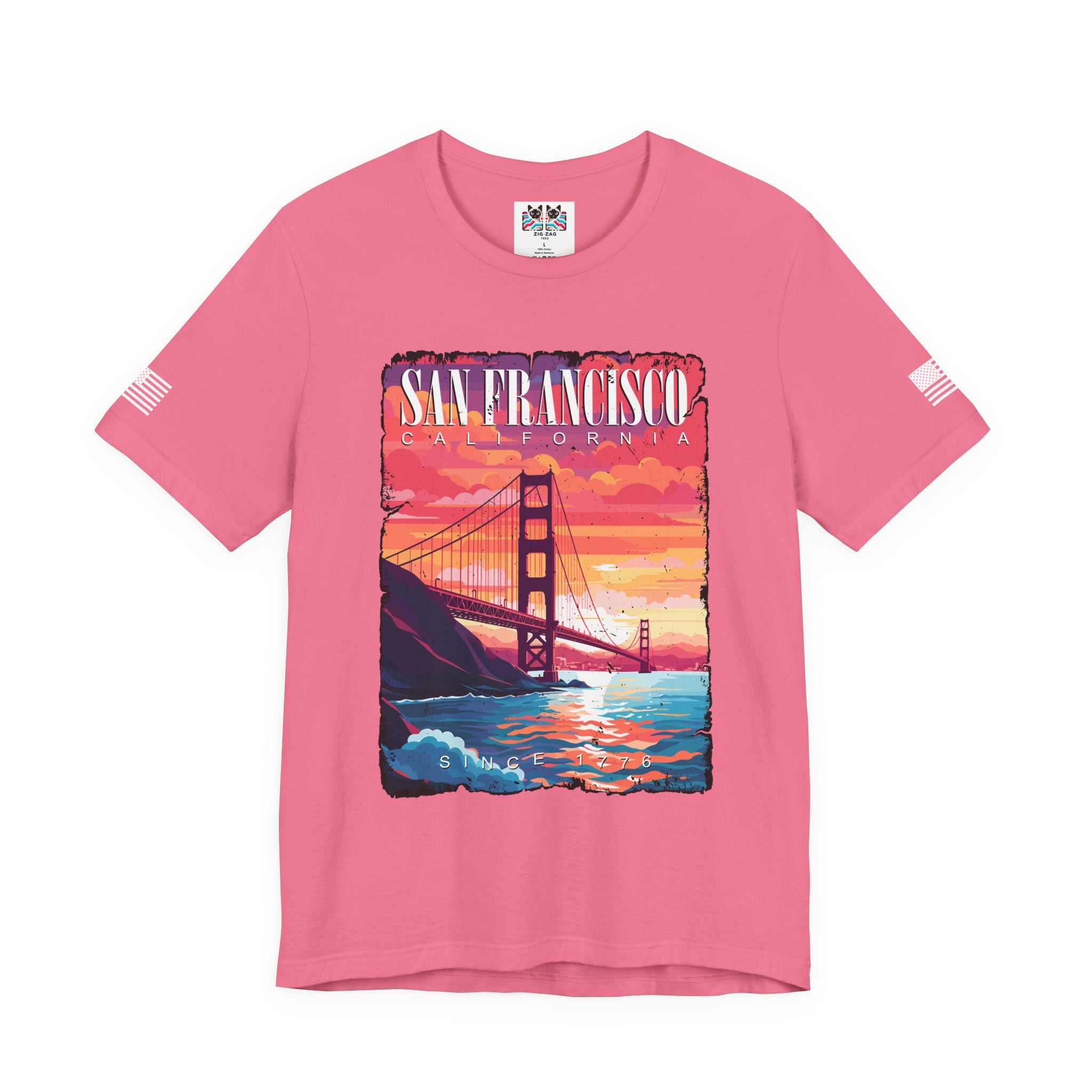 San Francisco California T-Shirt – Golden Gate Bridge Sunset Graphic Tee Since 1776