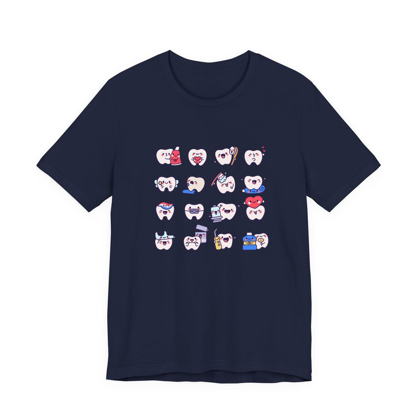 Happy Smiling Teeth T Shirt Sixteen Tooth Characters with Dental Care Items