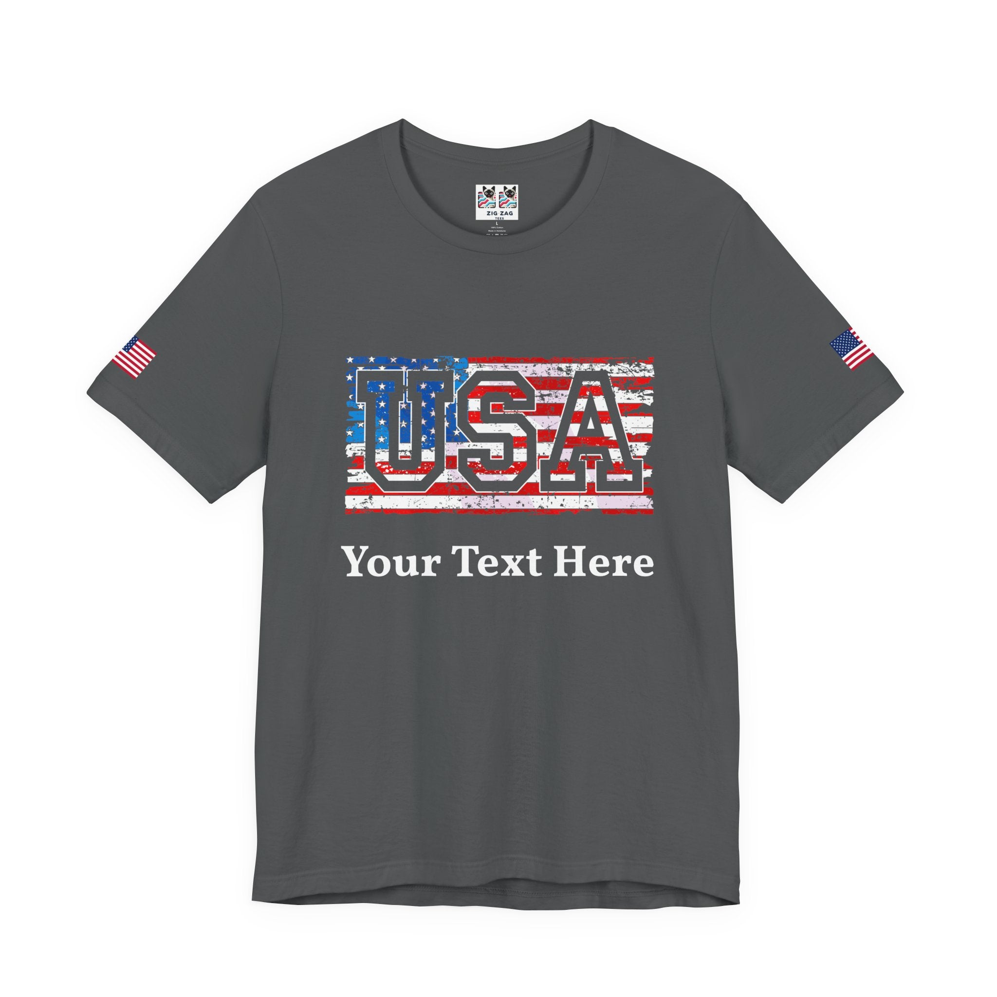 Custom T-Shirt - USA Vintage Collegiate T-Shirt – Retro American Flag Typography Graphic Tee