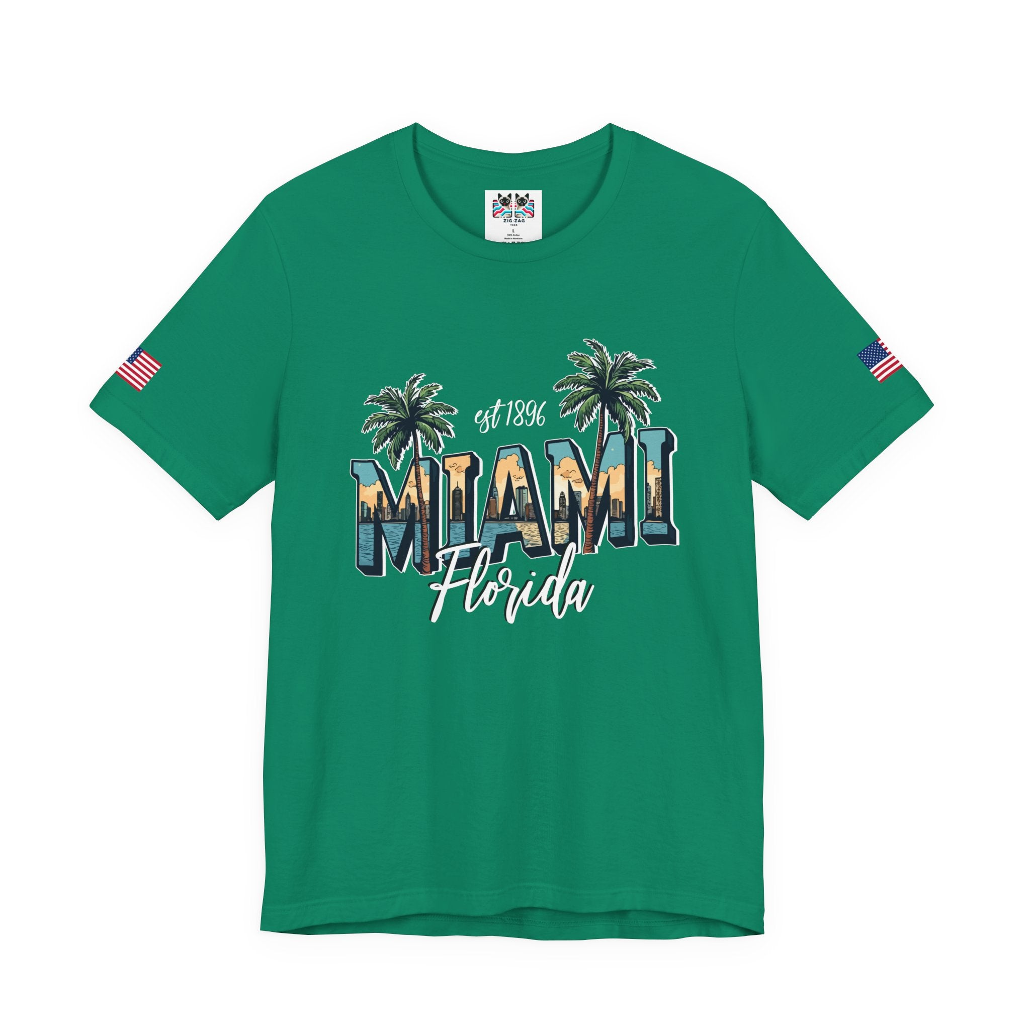 Miami Florida EST 1896 T-Shirt – Skyline Photo Monogram Palm Tree Graphic Tee