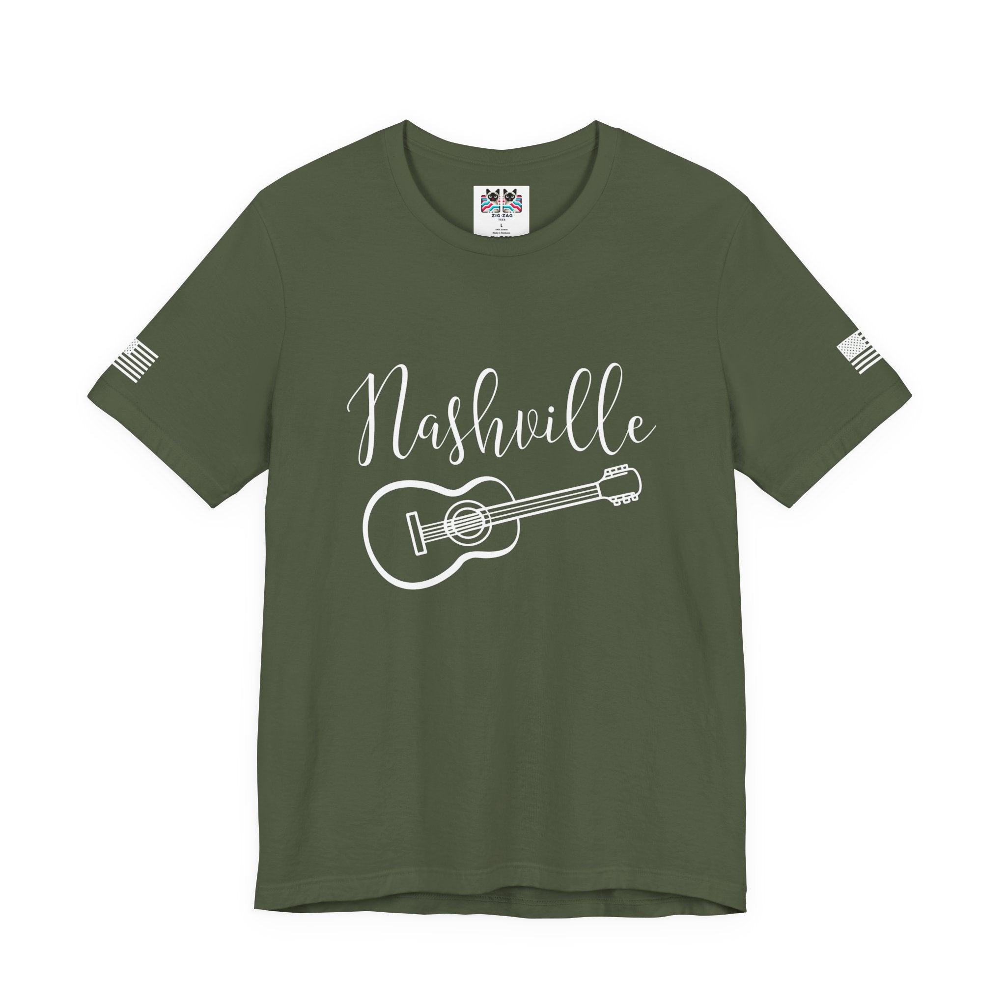 Nashville T-Shirt – Elegant Script with Acoustic Guitar Graphic Tee