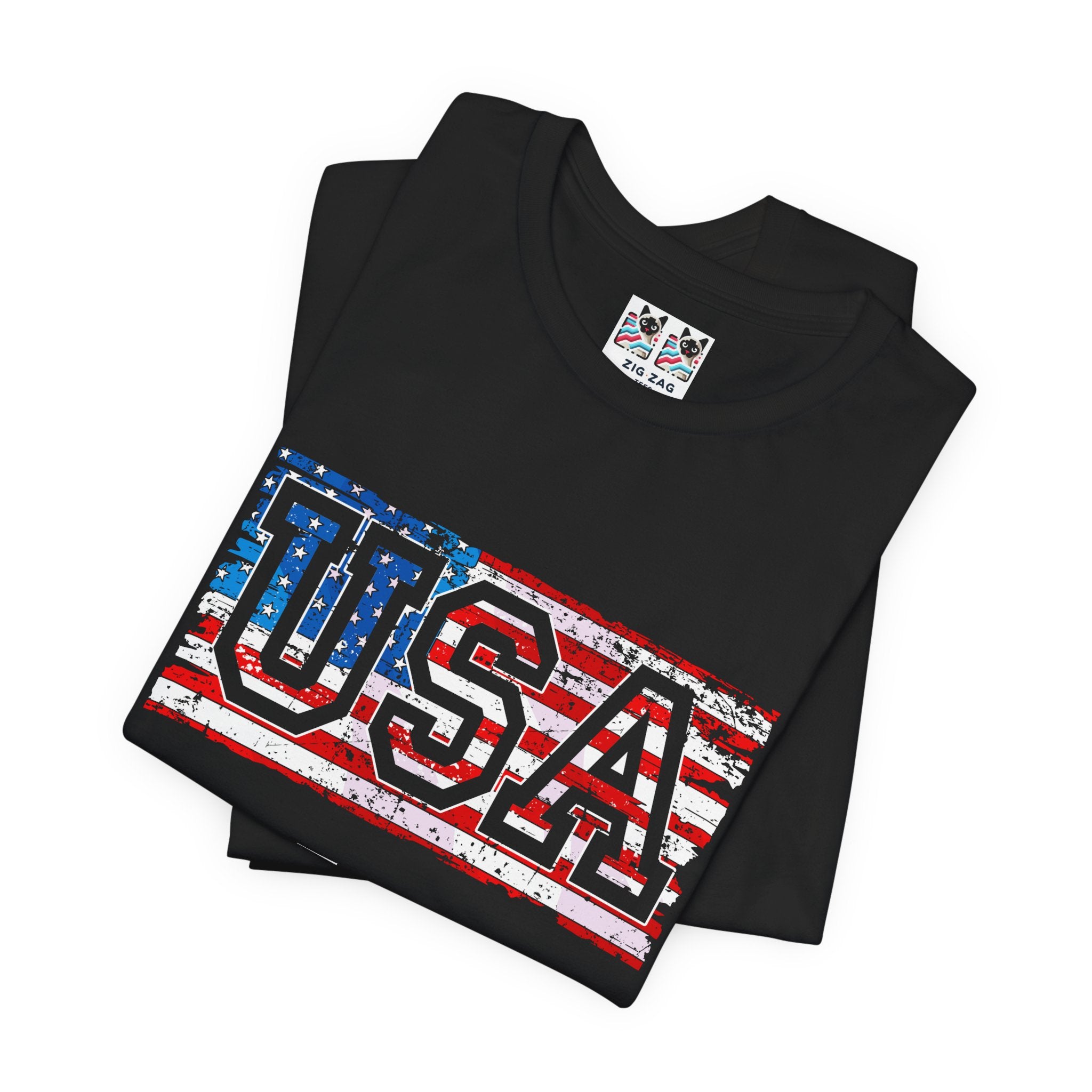 Custom T-Shirt - USA Vintage Collegiate T-Shirt – Retro American Flag Typography Graphic Tee
