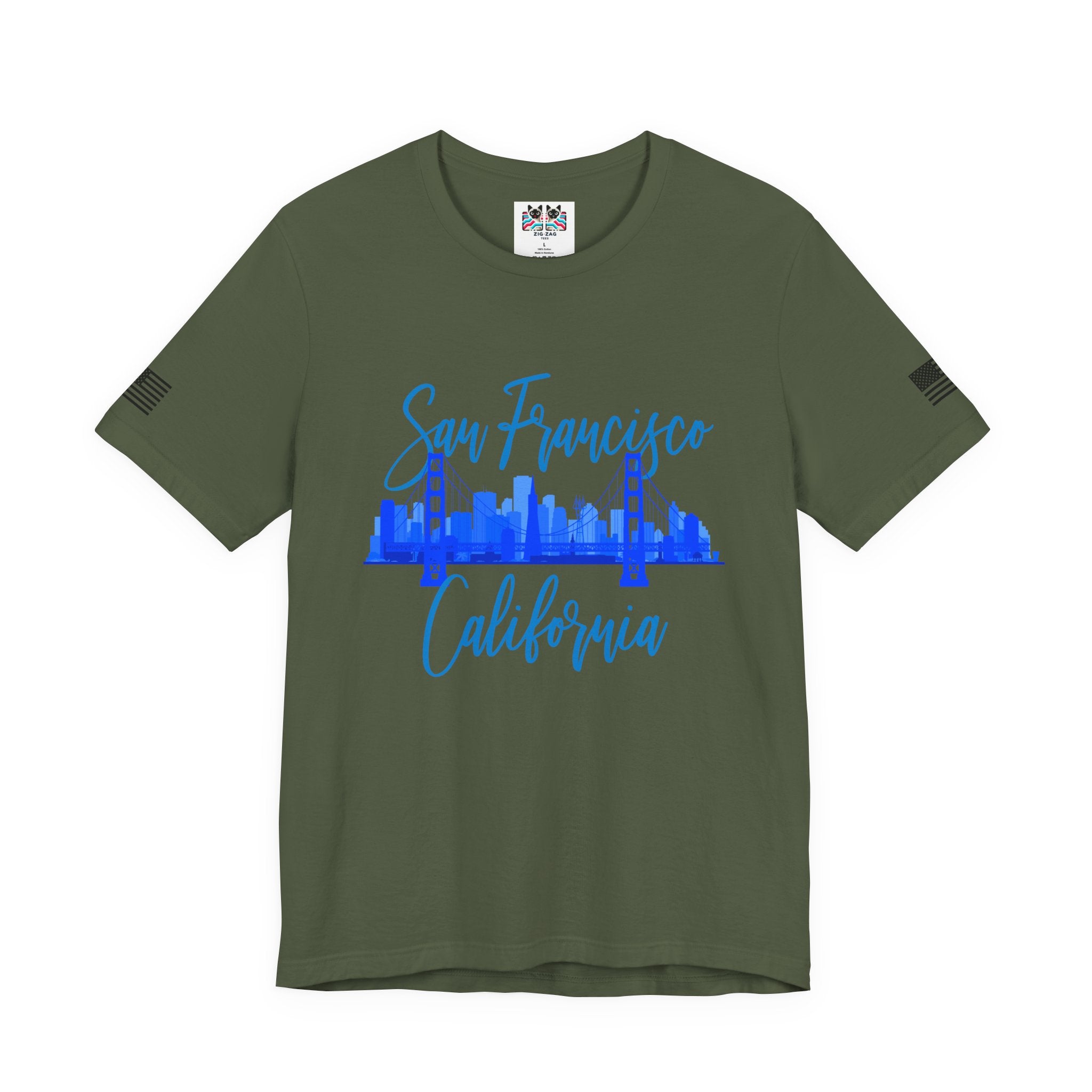 San Francisco California T-Shirt, Golden Gate Bridge Skyline Cursive Script Tee, SF California Souvenir Shirt, Bay Area Travel Gift, Unisex