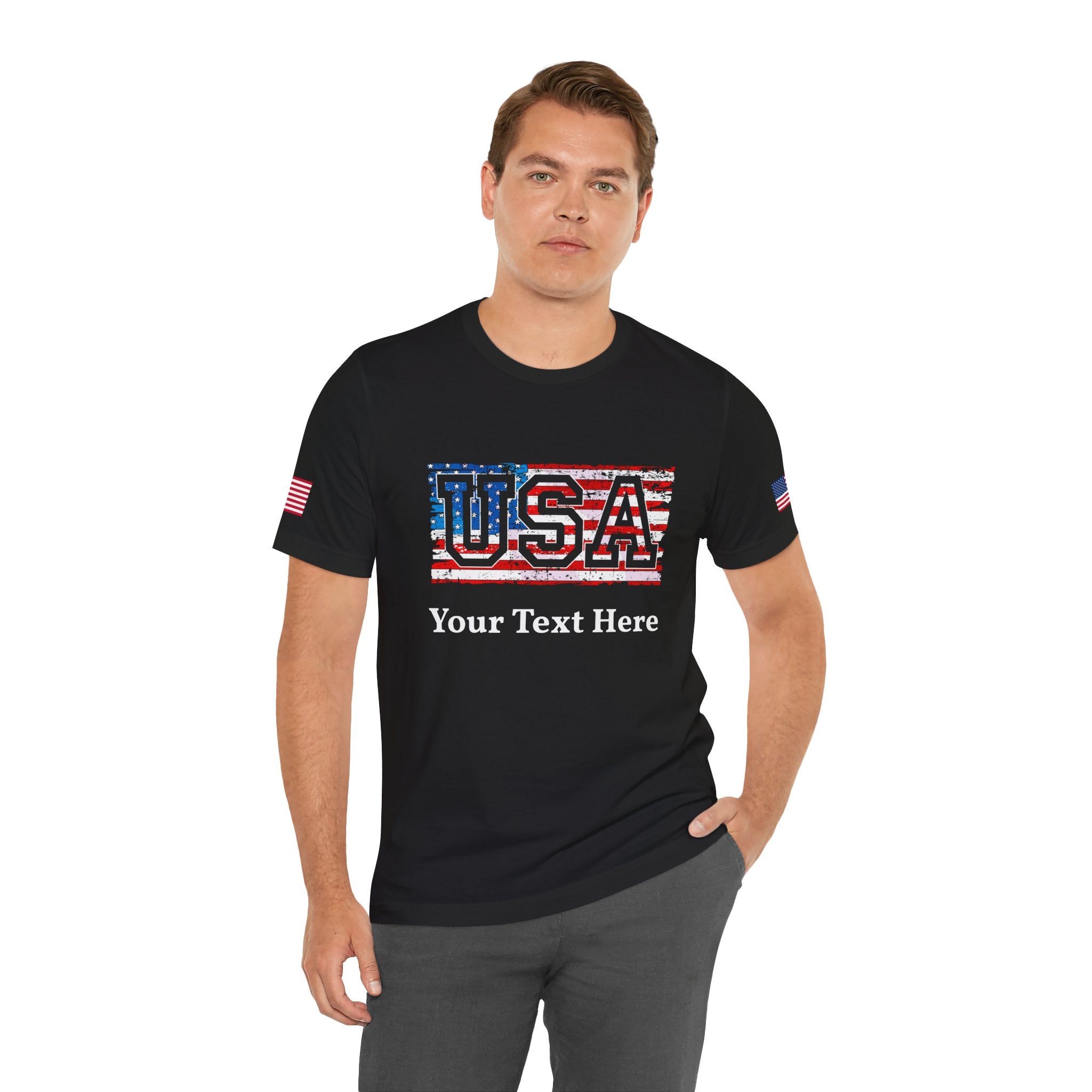 Custom T-Shirt - USA Vintage Collegiate T-Shirt – Retro American Flag Typography Graphic Tee