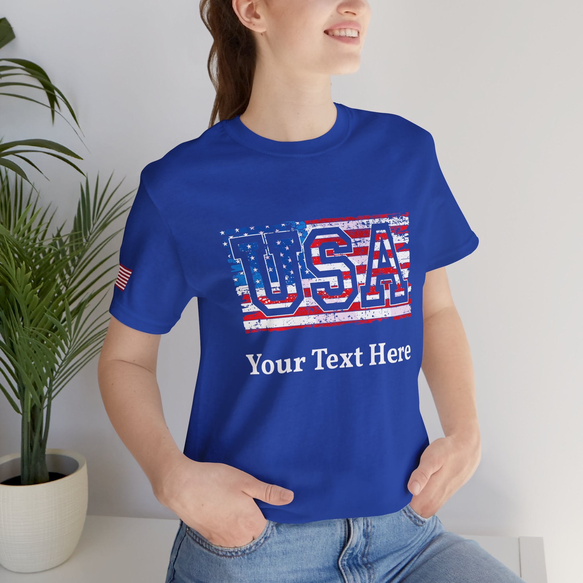 Custom T-Shirt - USA Vintage Collegiate T-Shirt – Retro American Flag Typography Graphic Tee