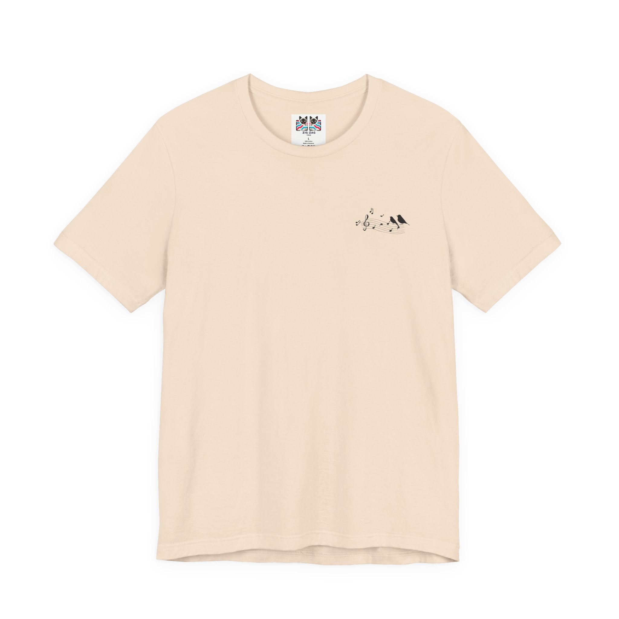 Music & Nature Harmony T-Shirt – Grand Piano in Autumn Forest Scene [Black Text]
