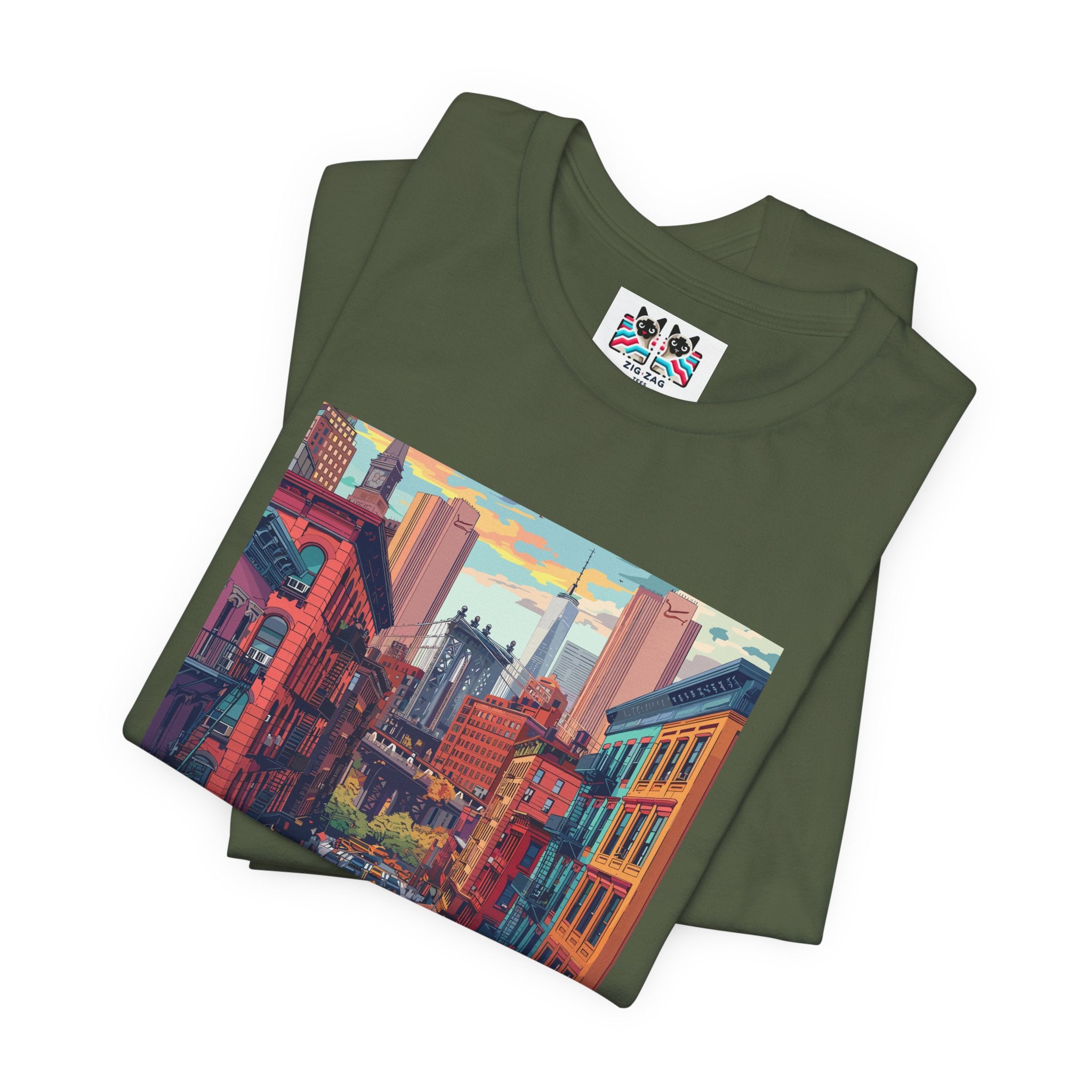 Brooklyn Bridge NYC T-Shirt - Vintage Street Scene Manhattan Bridge 1869 New York