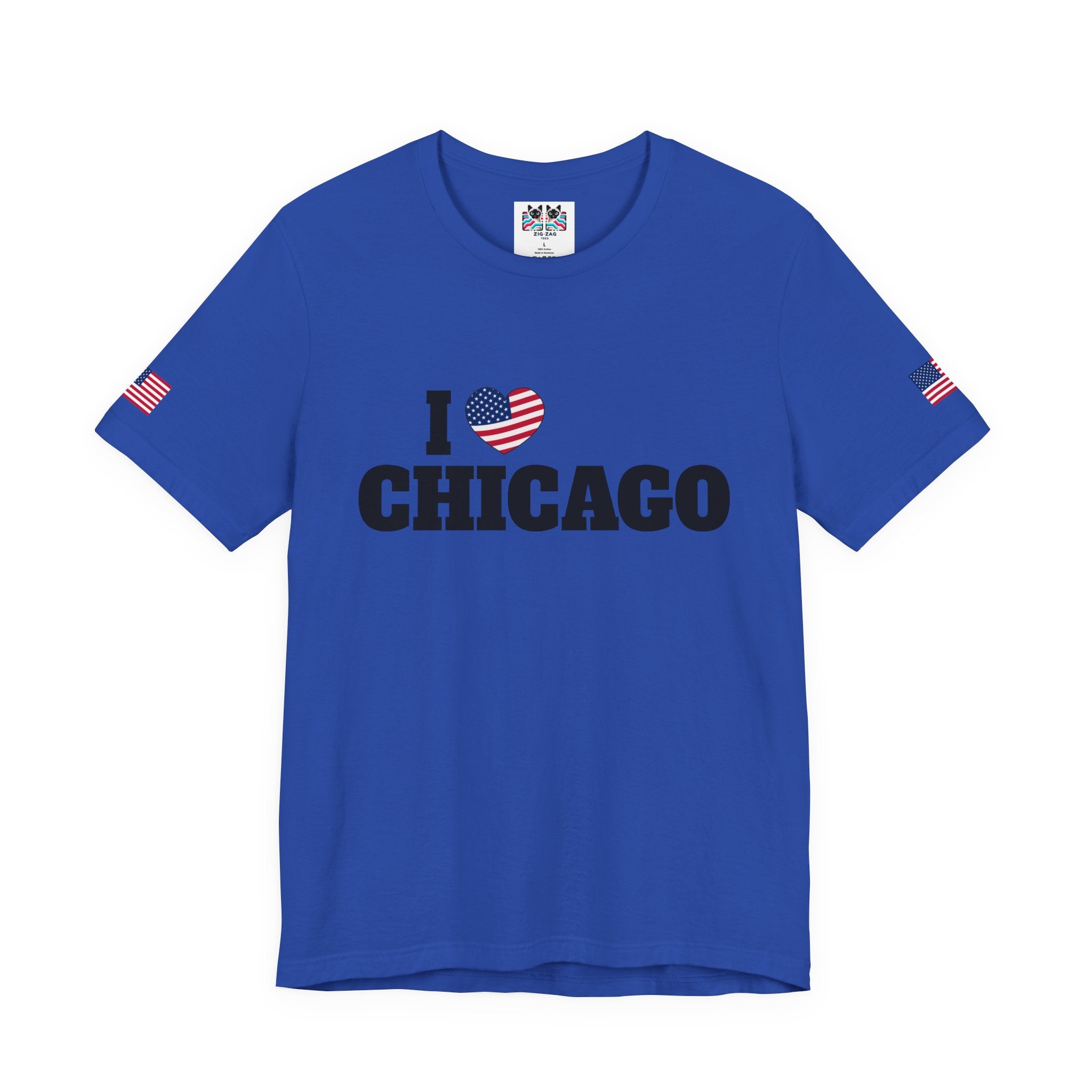 I Love Chicago T-Shirt - Classic USA Flag Heart Black Simple City Pride Design