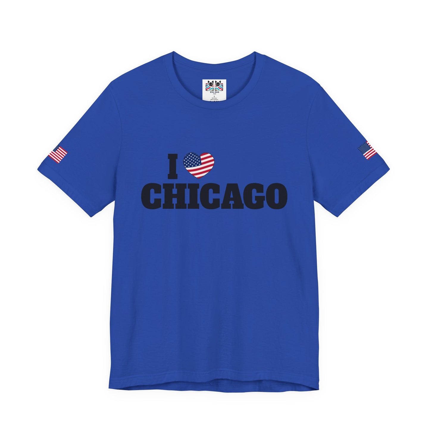 I Love Chicago T-Shirt - Classic USA Flag Heart Black Simple City Pride Design