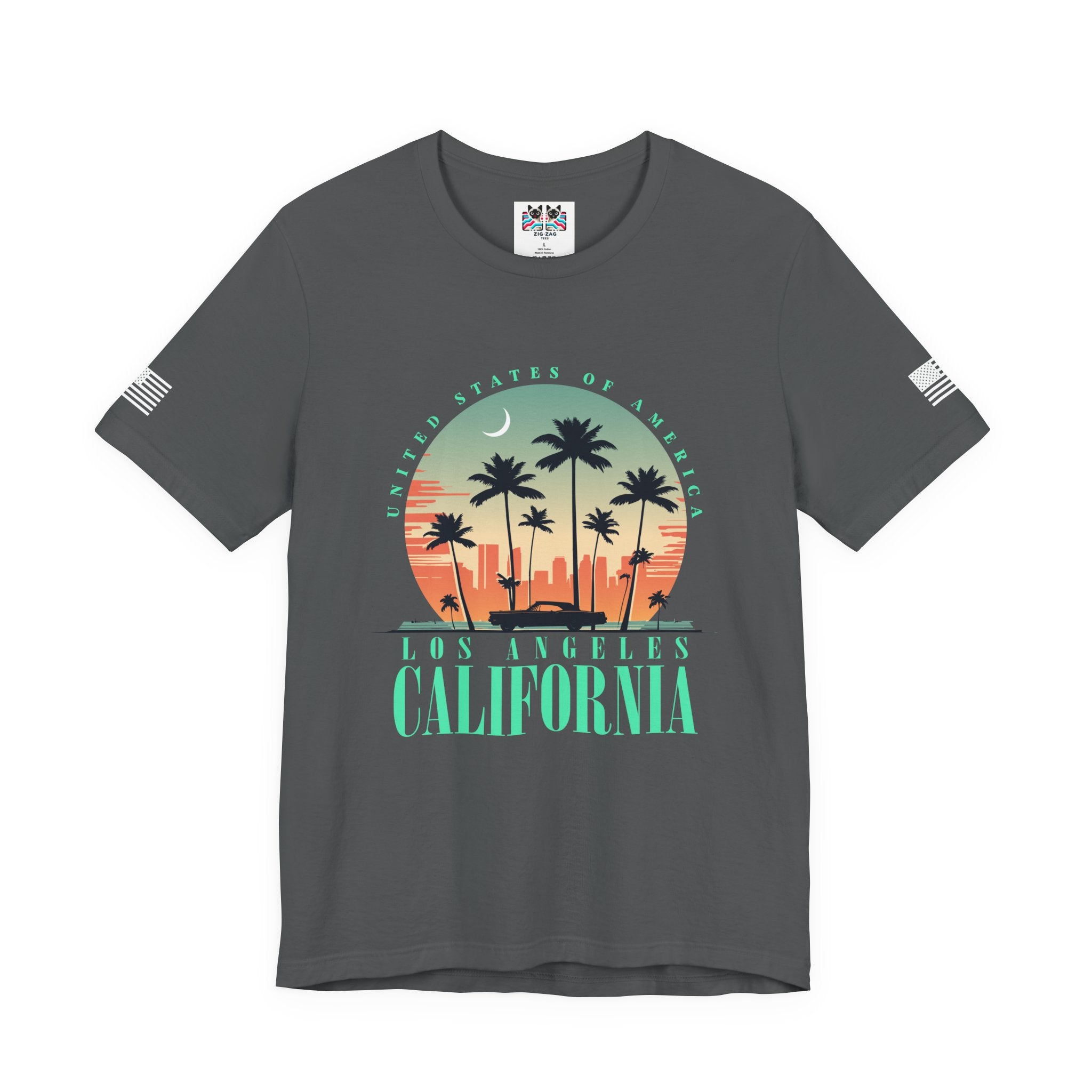 Los Angeles California USA T-Shirt – Retro Moon Crescent Palm Tree Classic Car Tee