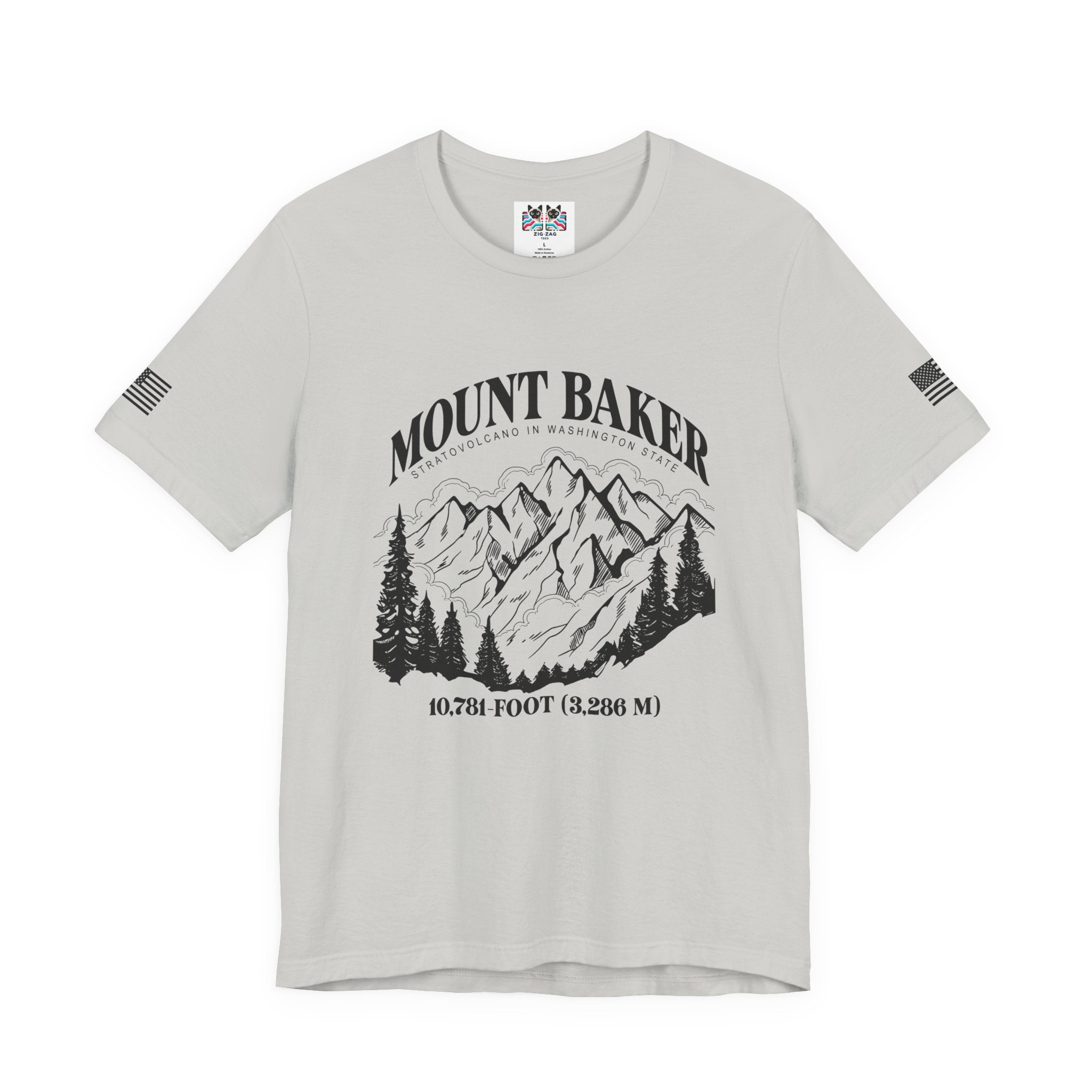 Mount Baker Stratovolcano Washington State 10,781-Foot Graphic T-Shirt | North Cascades Hiking Tee | PNW Mountain Shirt