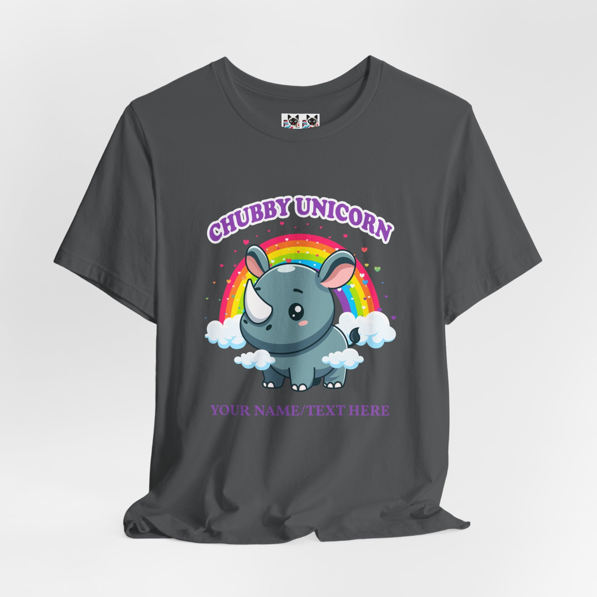 Custom T-Shirt - Chubby Unicorn T-Shirt – Cute Cartoon Rhino with Rainbow Graphic Tee