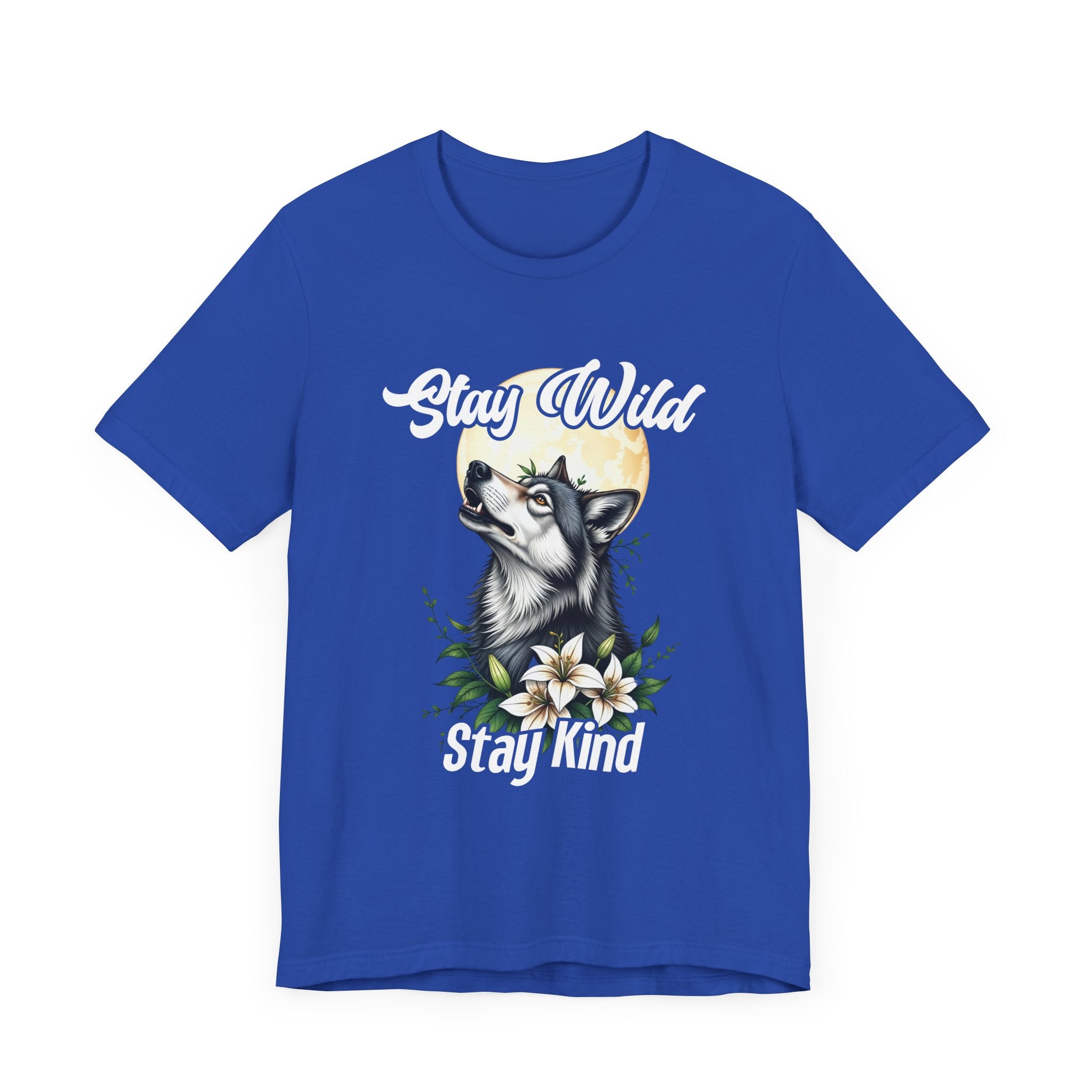 Stay Wild Stay Kind Wolf T-Shirt – Moon and Flower Nature Graphic
