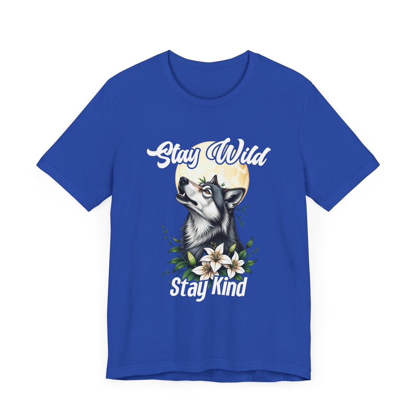 Stay Wild Stay Kind Wolf T-Shirt – Moon and Flower Nature Graphic