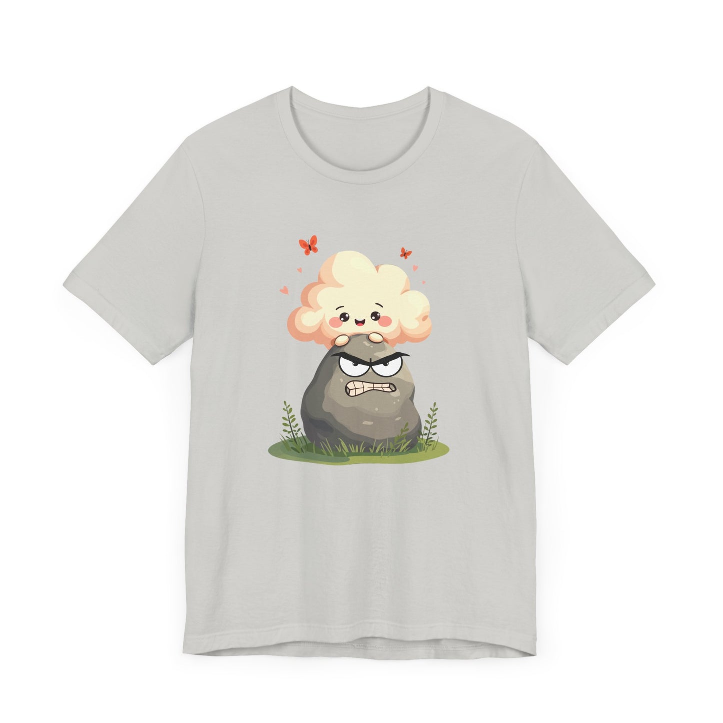 Soft but Solid - Smiling Cloud vs. Angry Rock – Playful Nature Face-Off Graphic T-Shirt