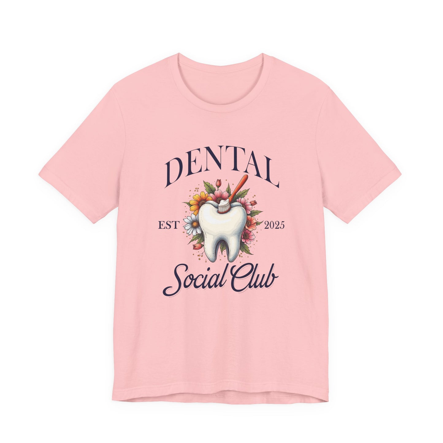 Dental Social Club T Shirt Large Tooth with Brush Paste Flowers Est 2025