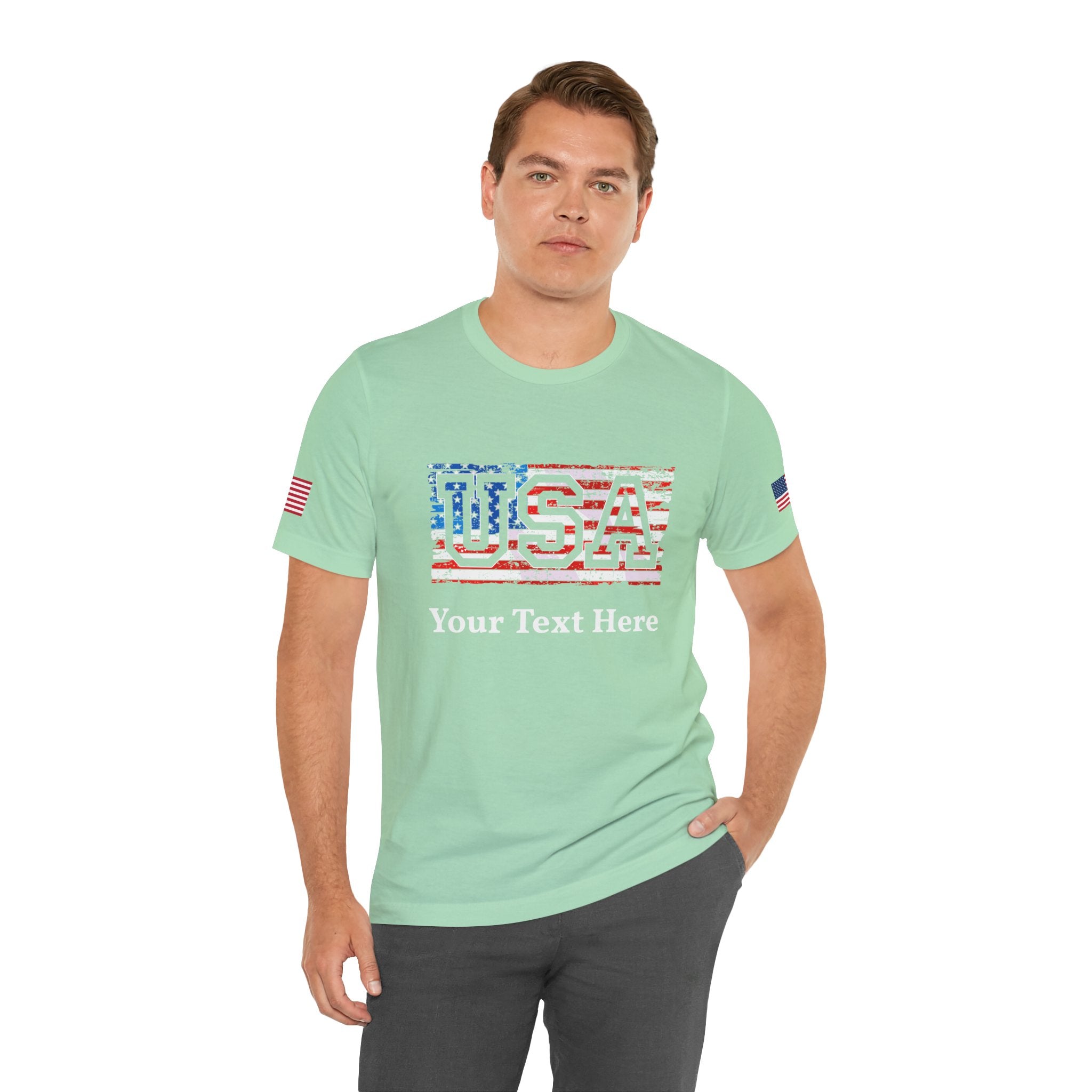 Custom T-Shirt - USA Vintage Collegiate T-Shirt – Retro American Flag Typography Graphic Tee