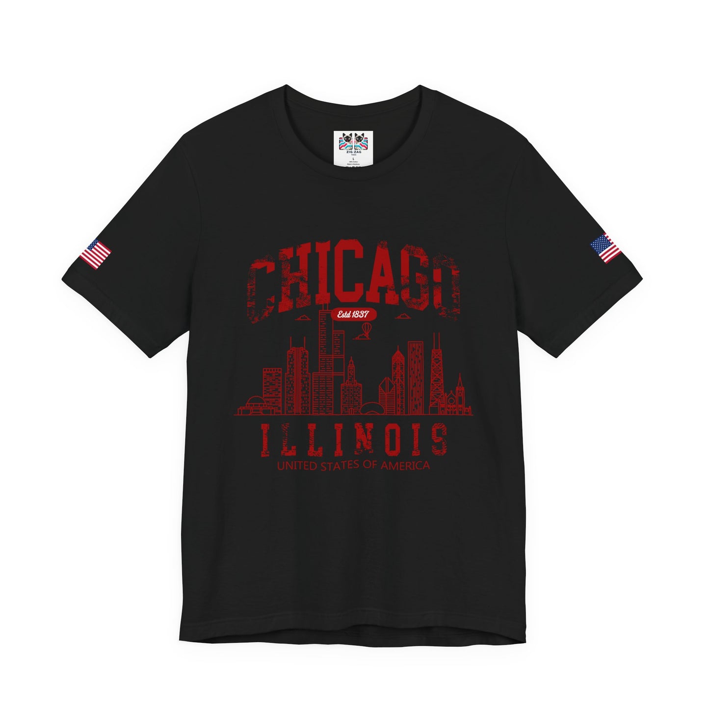 Chicago Illinois Est 1837 T-Shirt - Distressed Vintage Yellow Red Skyline USA