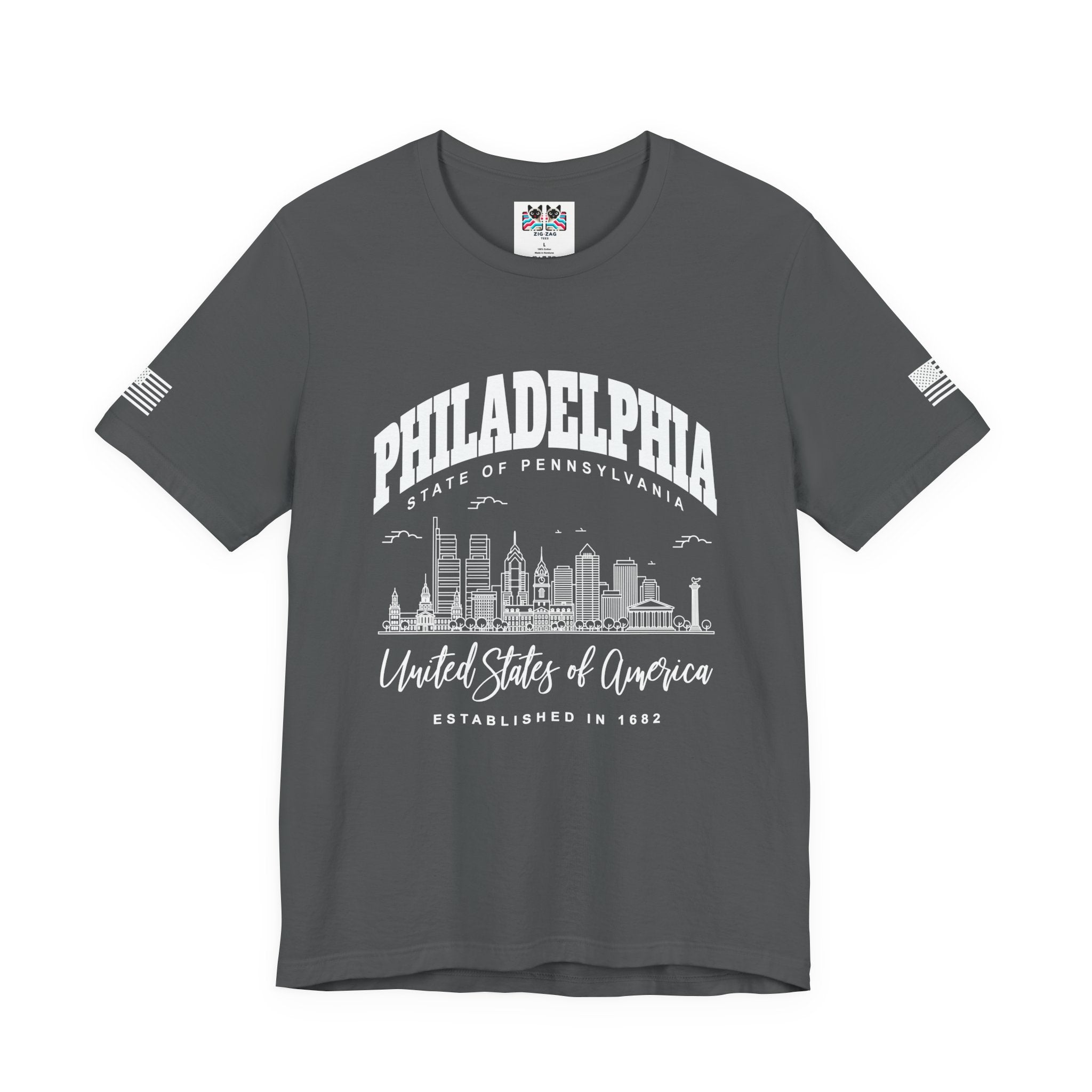 Philadelphia State of Pennsylvania T-Shirt – Skyline United States of America Established 1682 Graphic Tee