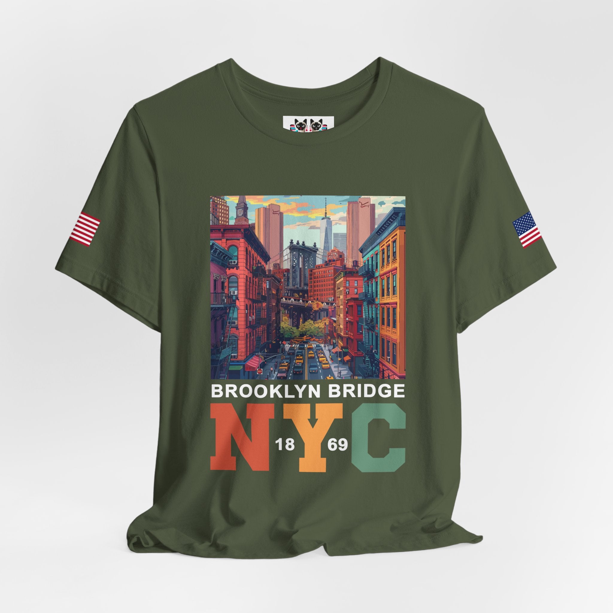 Brooklyn Bridge NYC T-Shirt - Vintage Street Scene Manhattan Bridge 1869 New York