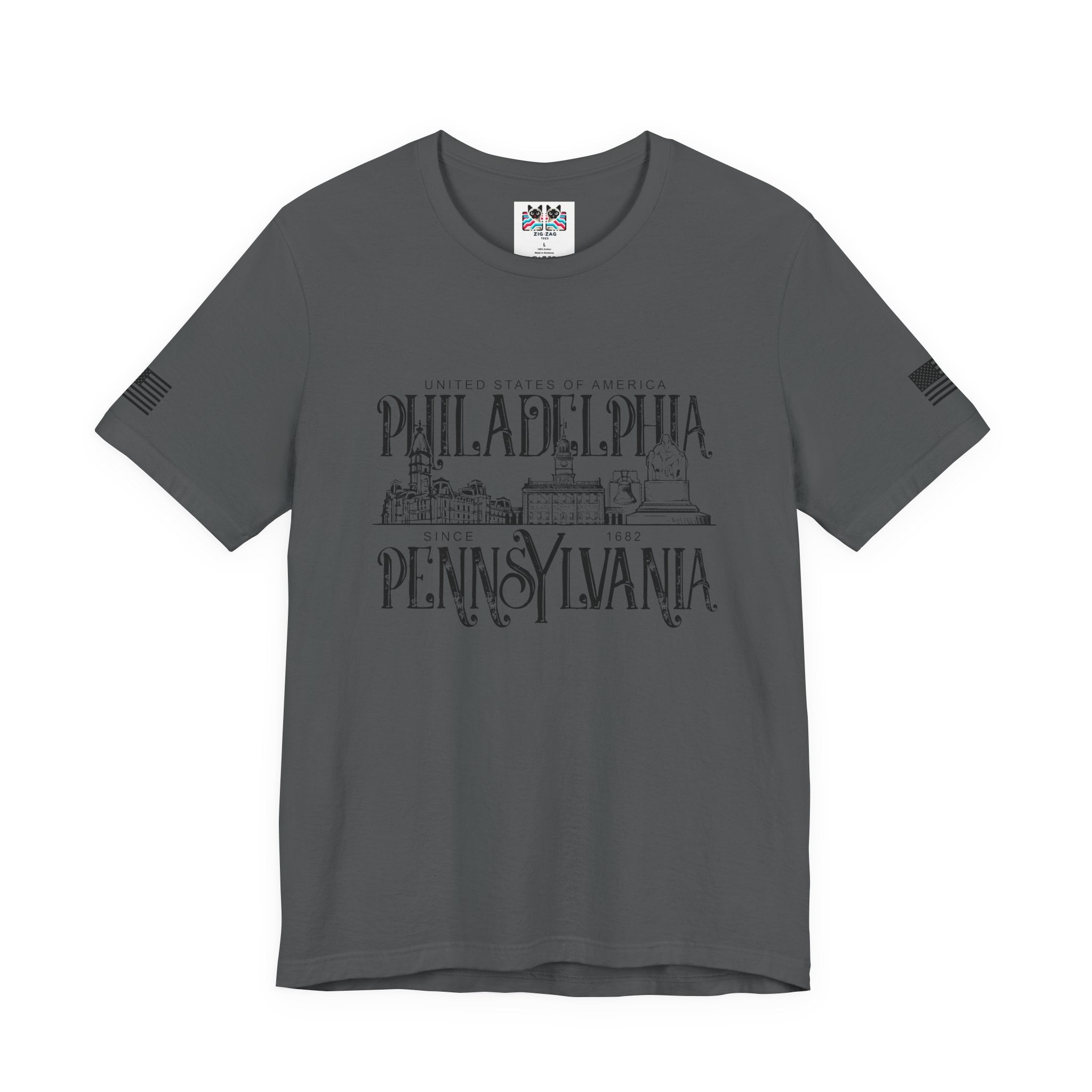 Philadelphia Pennsylvania T-Shirt – United States of America Since 1682 Landmark Graphic Tee