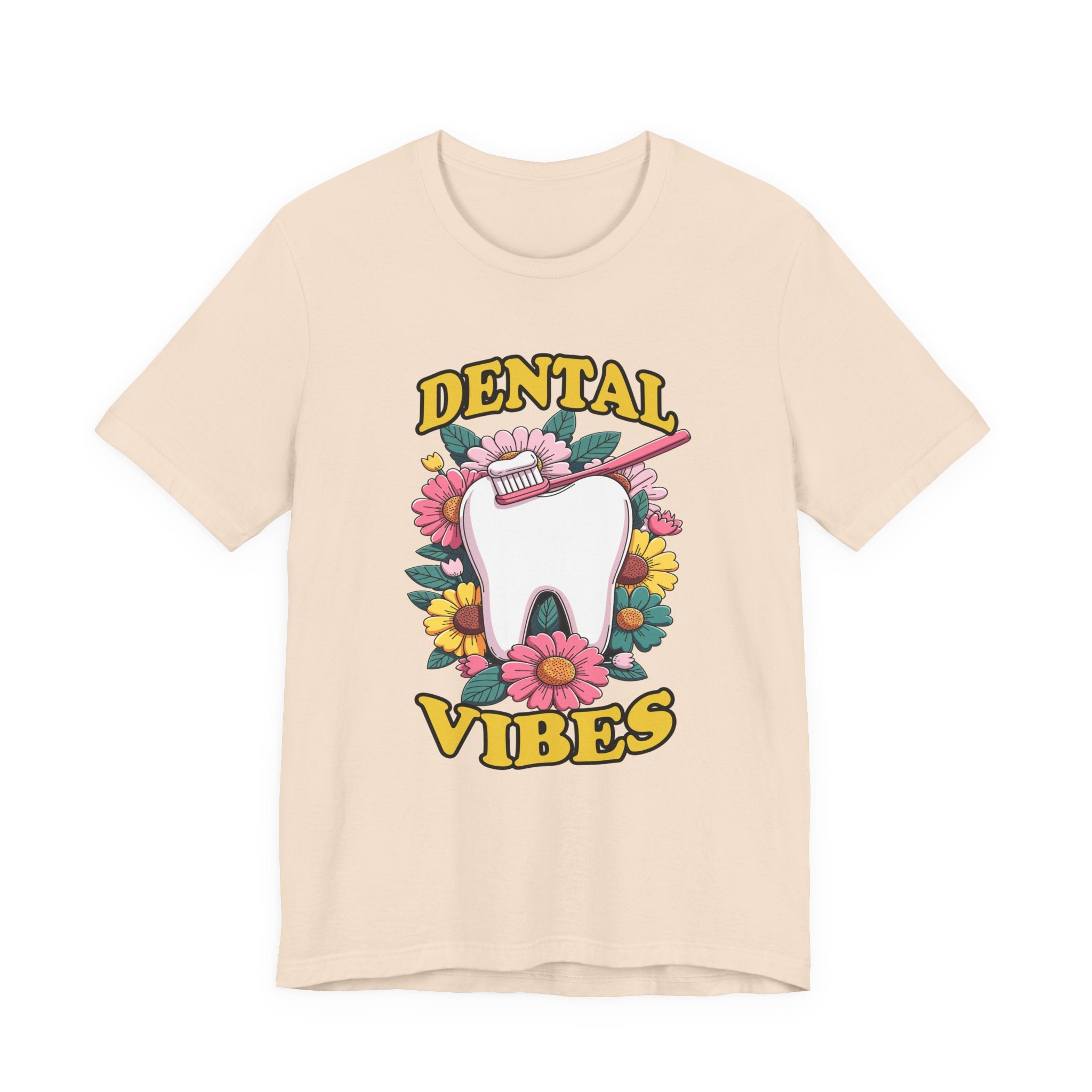 Dental Vibes T Shirt Large Tooth with Brush Paste and Flower Design