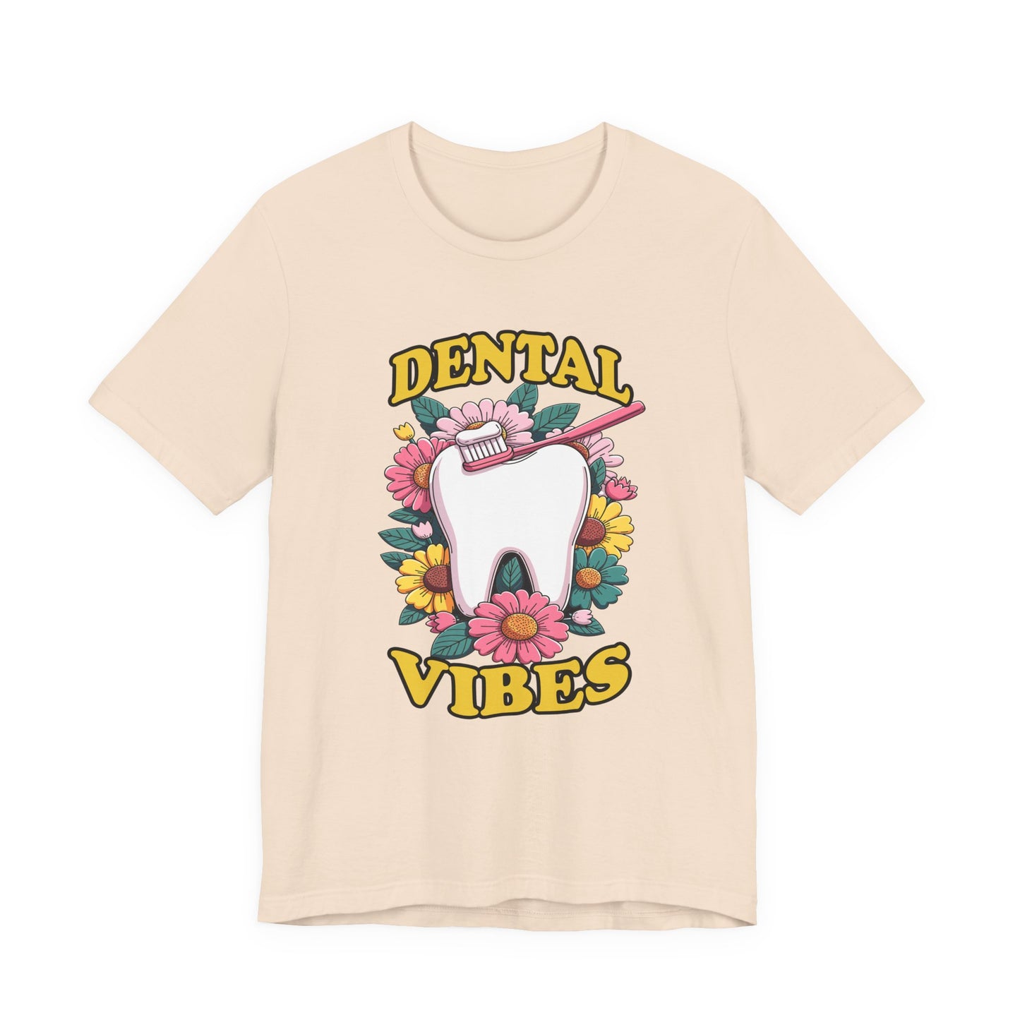 Dental Vibes T Shirt Large Tooth with Brush Paste and Flower Design