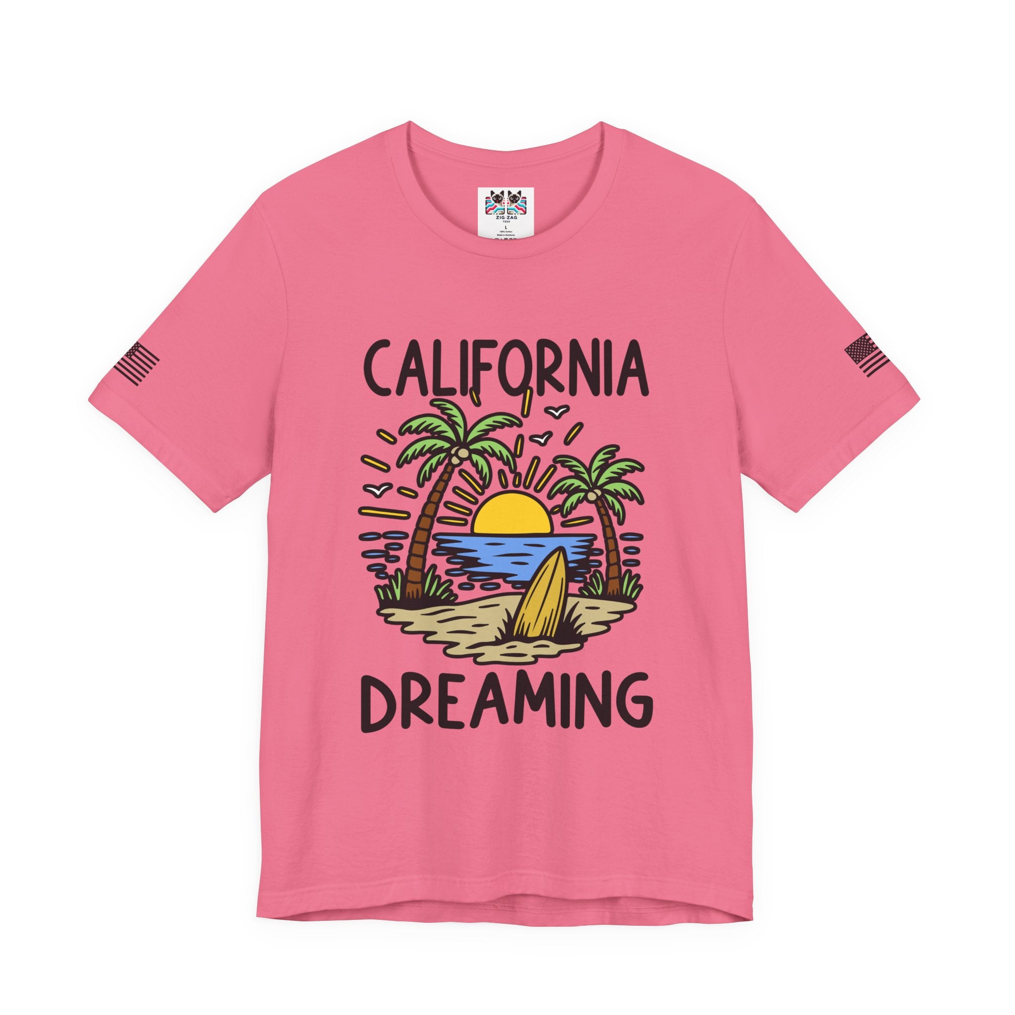 California Dreaming T-Shirt – Beach Sunset Surfboard Palm Tree Tropical Graphic Tee