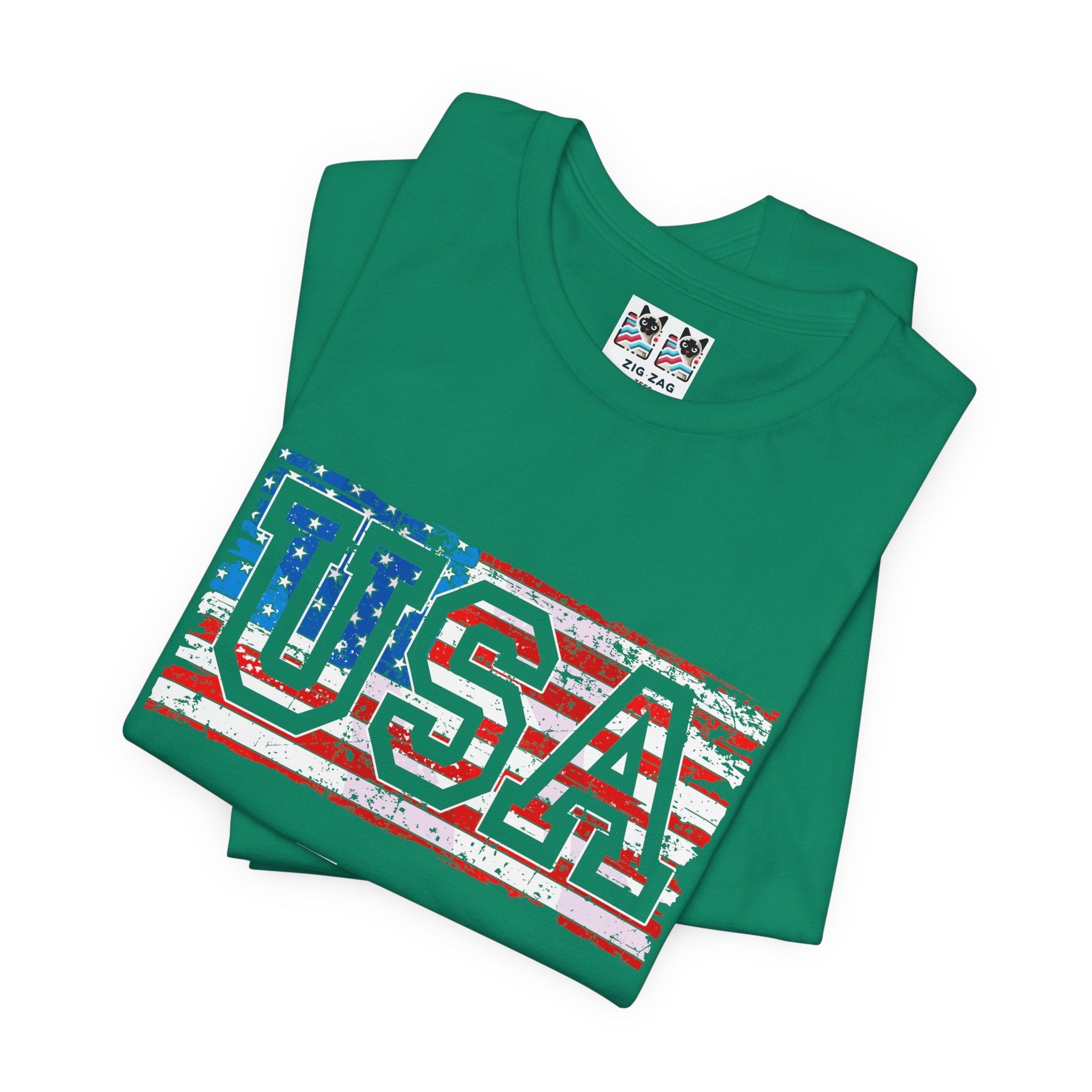 Custom T-Shirt - USA Vintage Collegiate T-Shirt – Retro American Flag Typography Graphic Tee