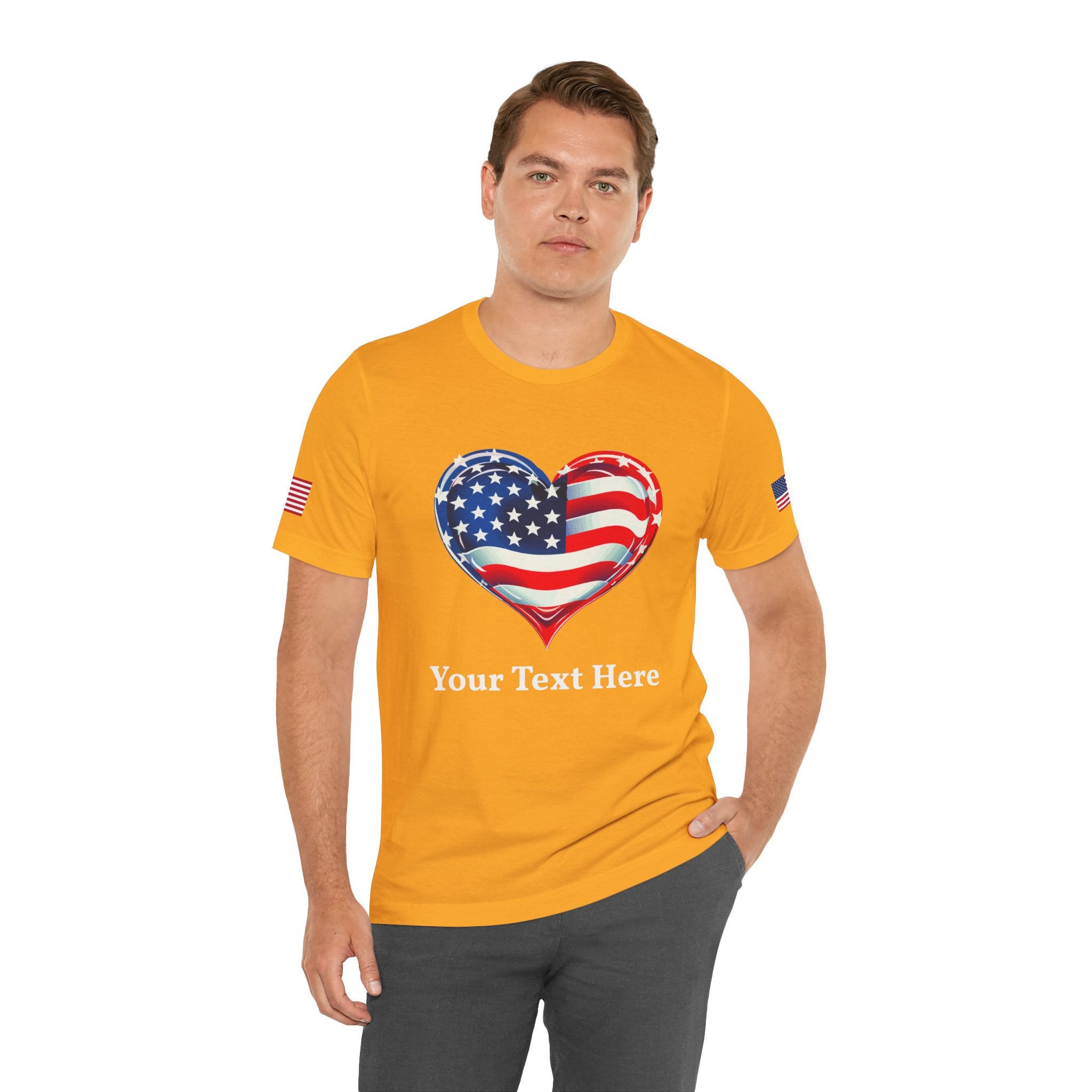 Custom T-Shirt - American Flag Heart T-Shirt – Love USA Patriotic Pride Graphic Tee